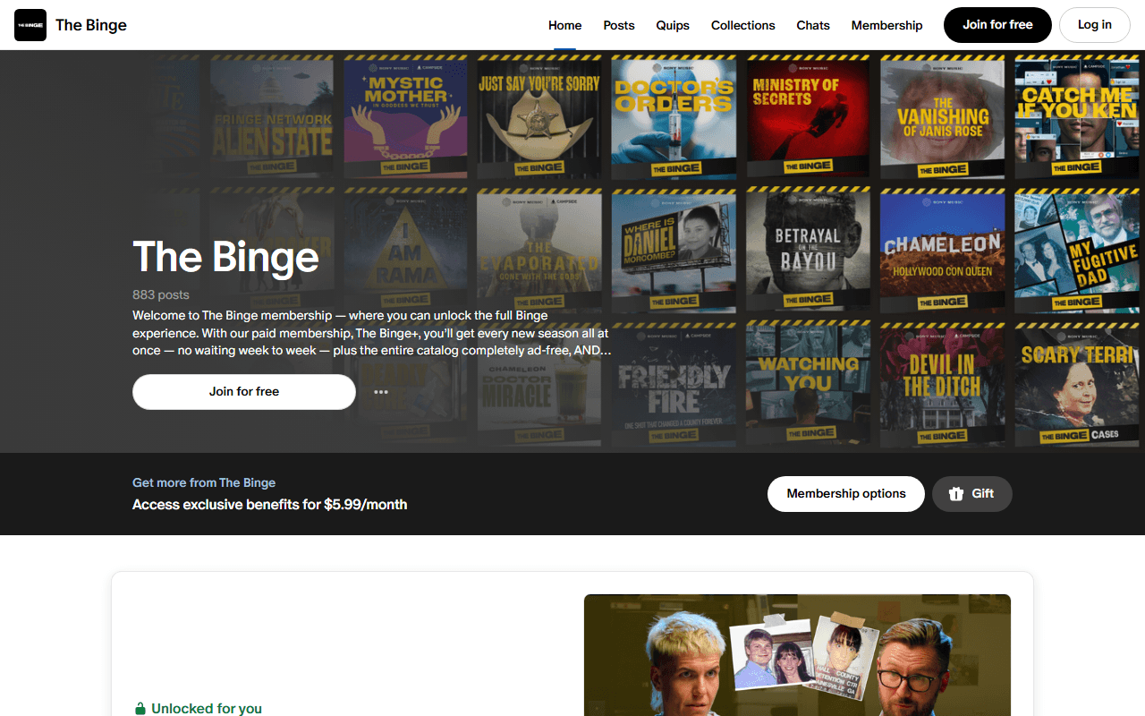 The Binge sponsor landing page advertised on Witnessed: Fade to Black