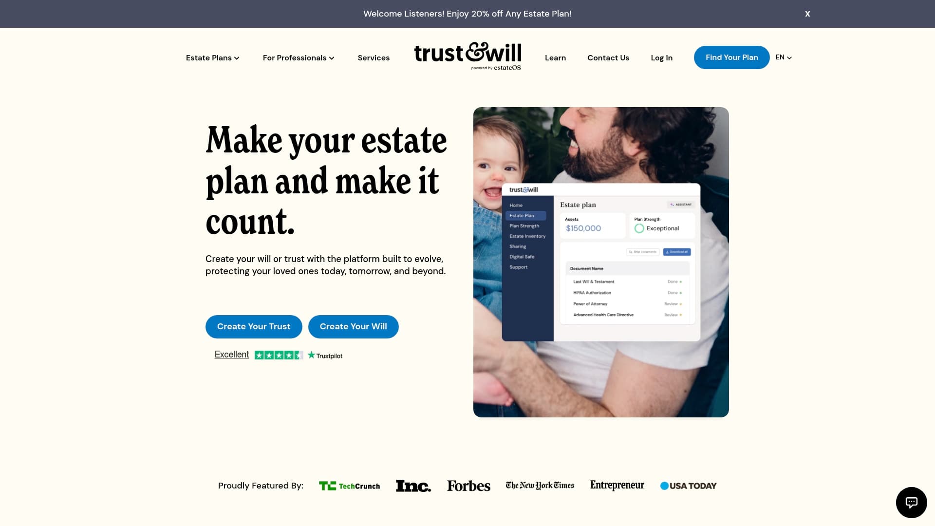 Trust & Will sponsor landing page advertised on The Michael Knowles Show
