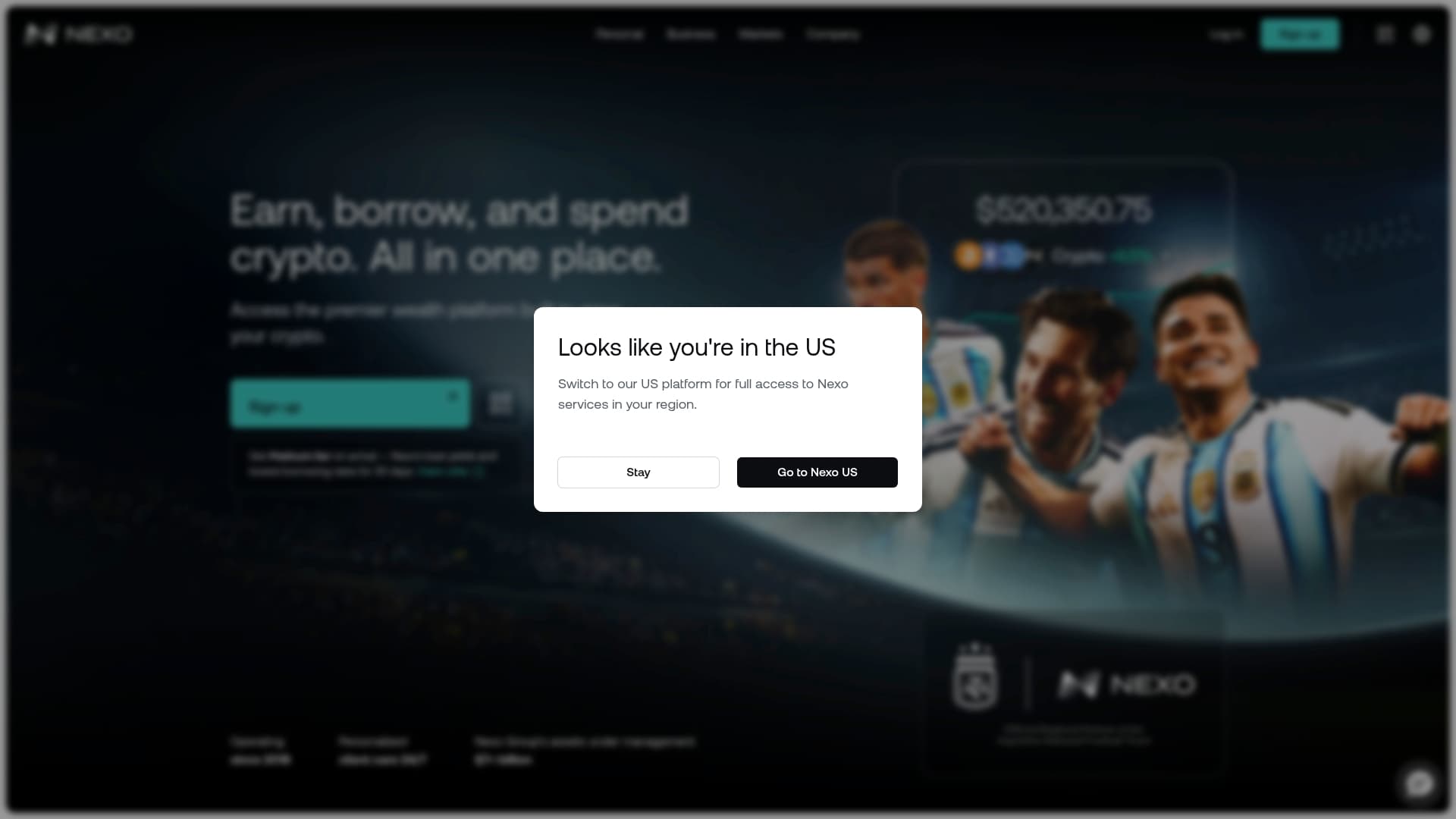 Nexo sponsor landing page advertised on The Wolf Of All Streets