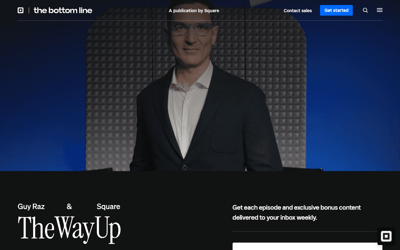 Square sponsor landing page advertised on How I Built This with Guy Raz