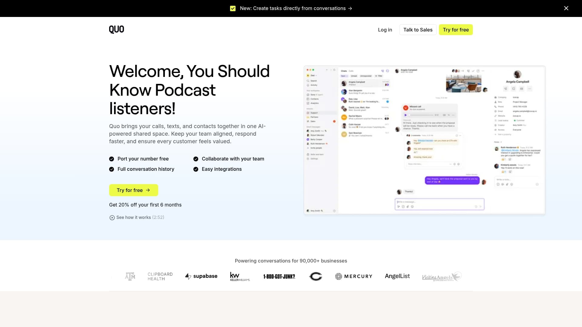 Quo sponsor landing page advertised on You Should Know Podcast