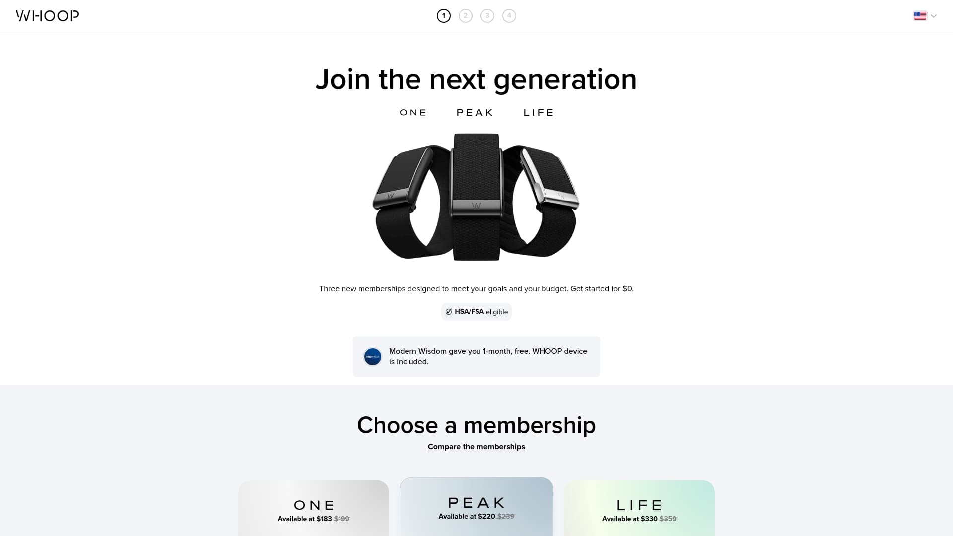 WHOOP sponsor landing page advertised on Modern Wisdom