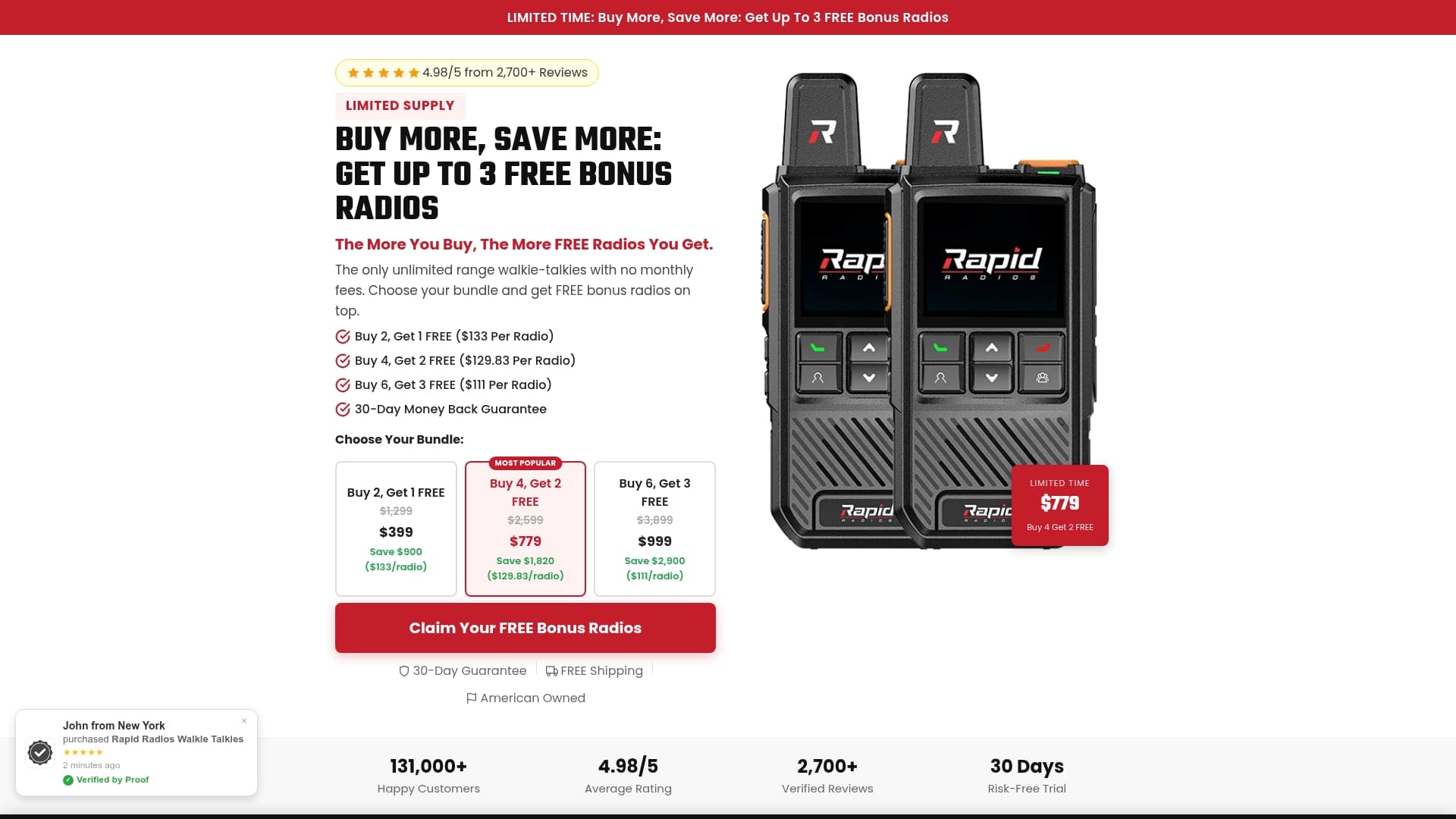 Rapid Radios sponsor landing page advertised on The Glenn Beck Program