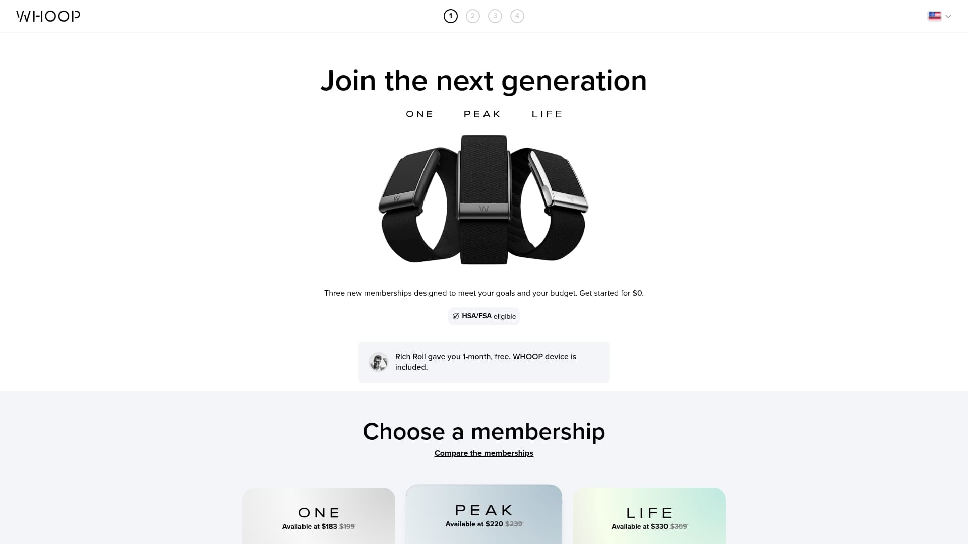 WHOOP sponsor landing page advertised on The Rich Roll Podcast