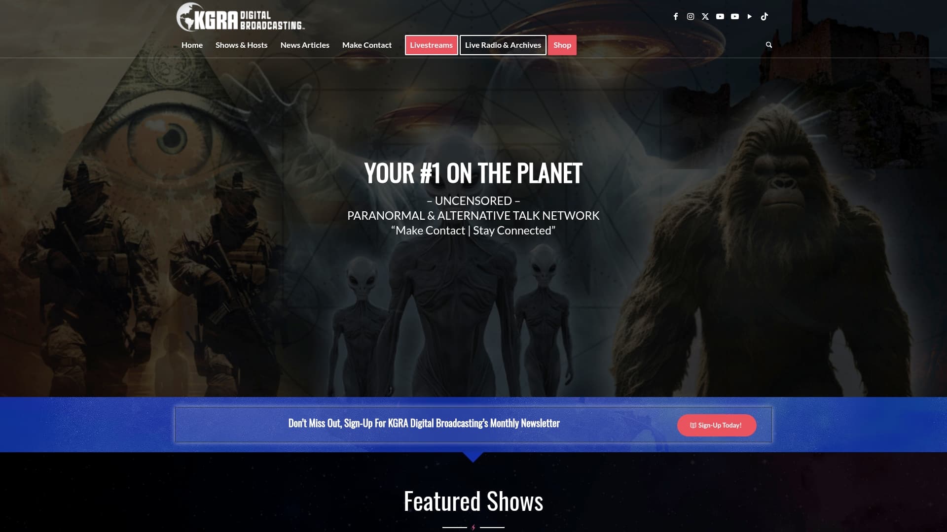 KGRA Radio.com sponsor landing page advertised on Earthfiles Podcast with Linda Moulton Howe