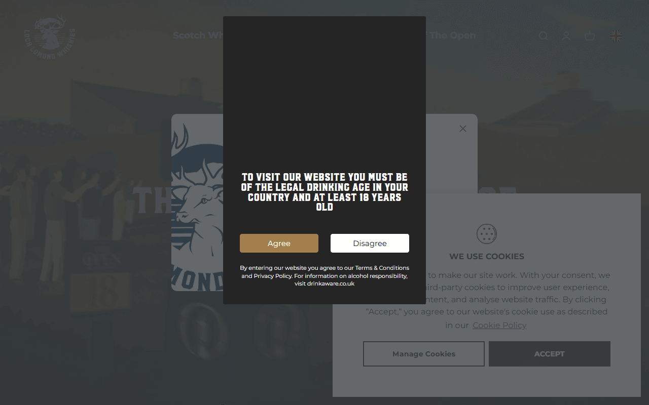 Loch Lomond Whiskies sponsor landing page advertised on No Laying Up - Golf Podcast
