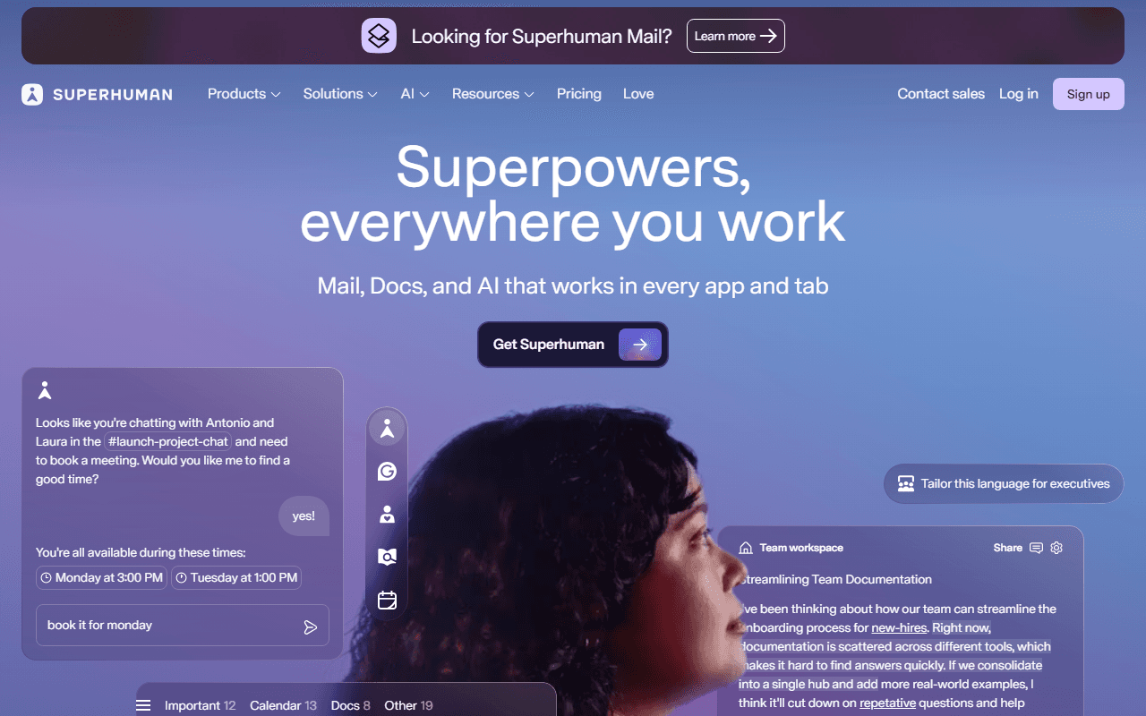 Superhuman sponsor landing page advertised on Fresh Air