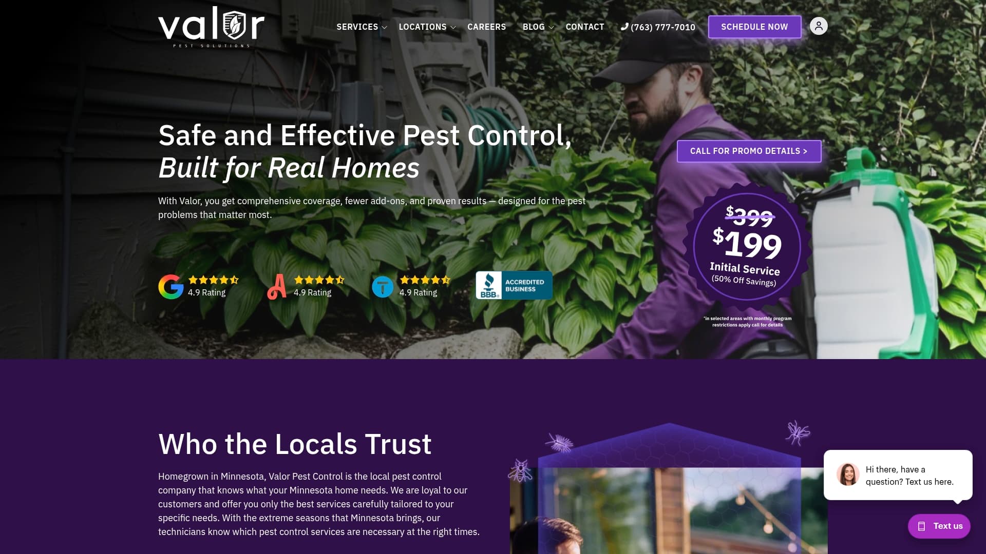 Valor Pest Solutions sponsor landing page advertised on Purple Daily - A Minnesota Vikings Podcast