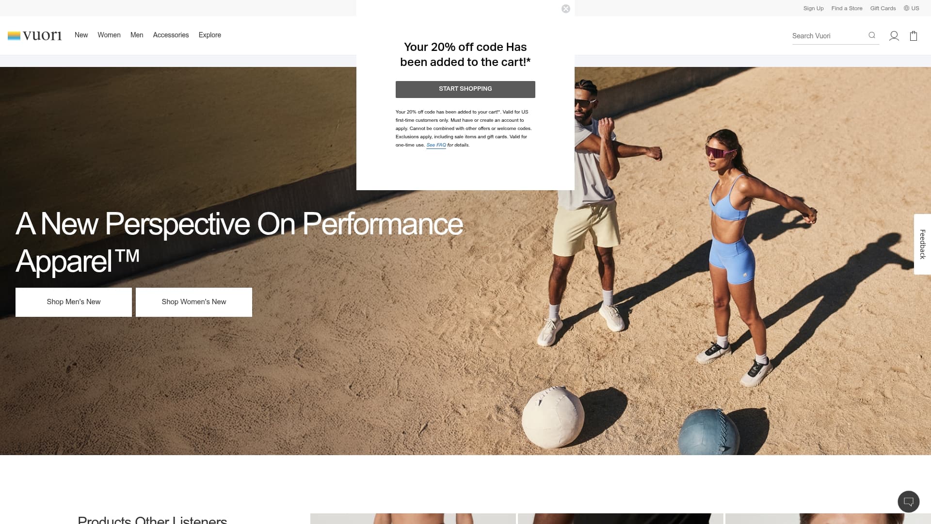 Vuori sponsor landing page advertised on Cover 3 College Football