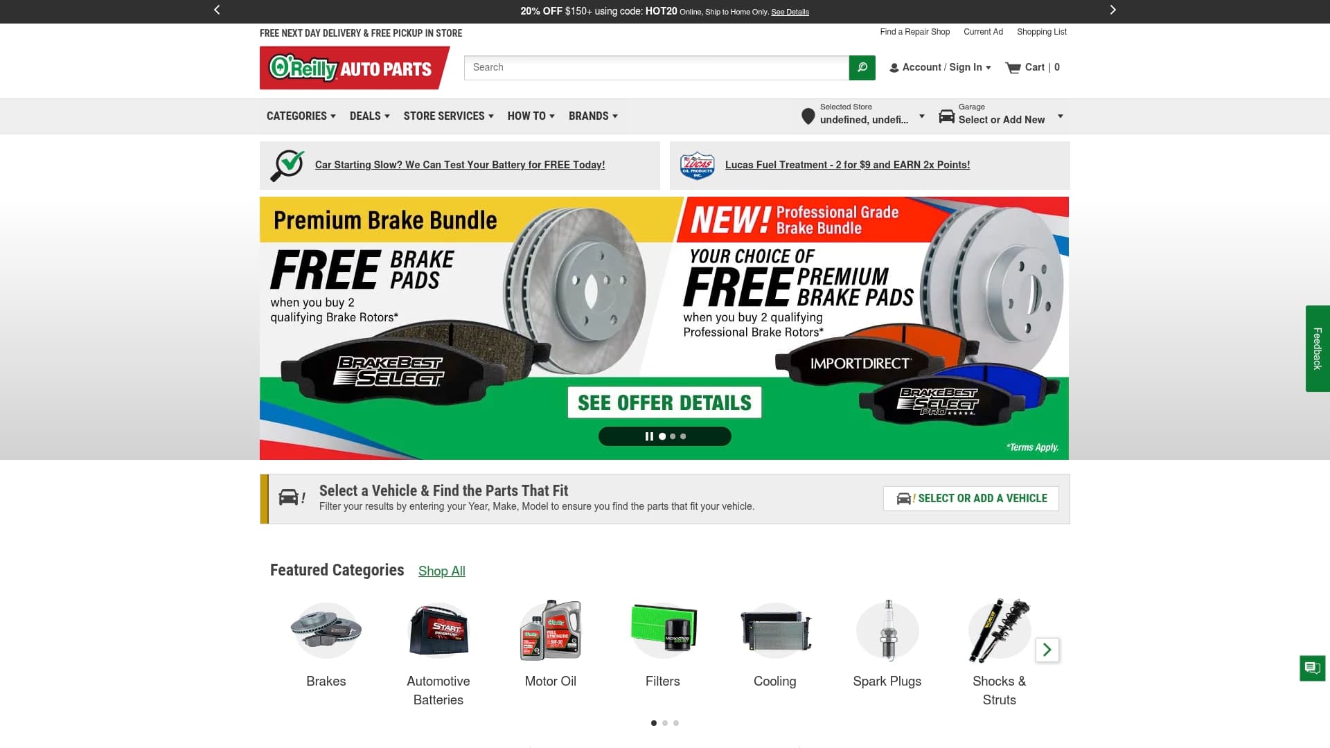 O'Reilly Auto Parts sponsor landing page advertised on Adam Carolla Show