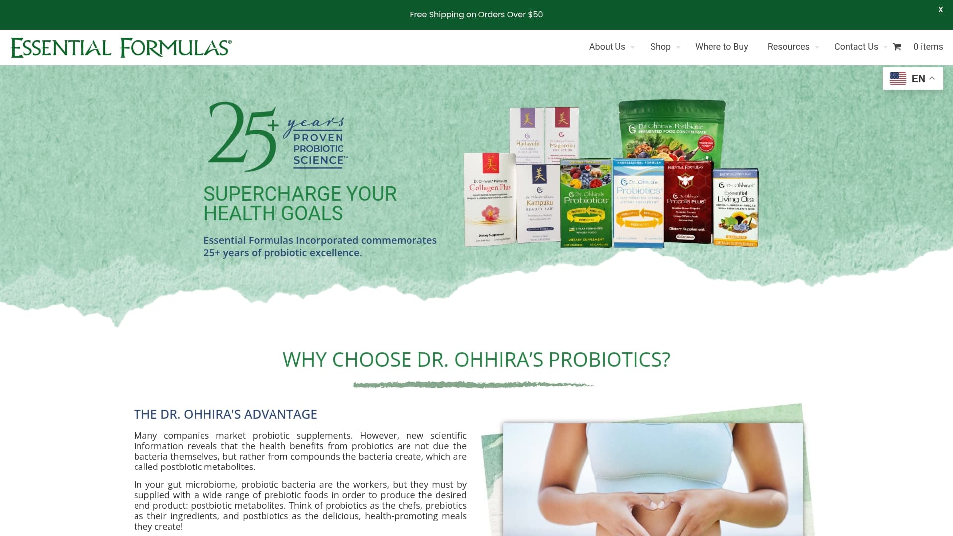 Essential Formulas sponsor landing page advertised on Dr. Bob Martin Show