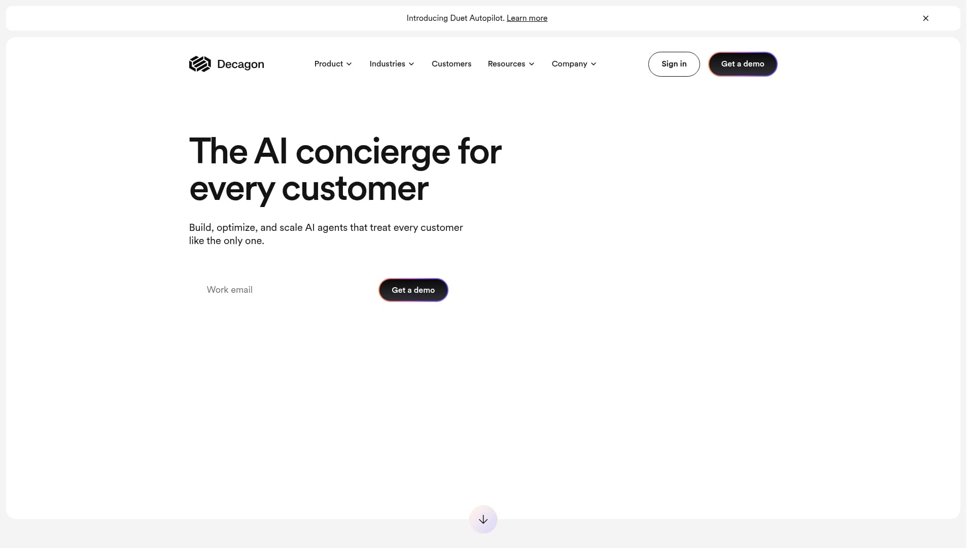 Decagon sponsor landing page advertised on Raging Moderates with Scott Galloway and Jessica Tarlov