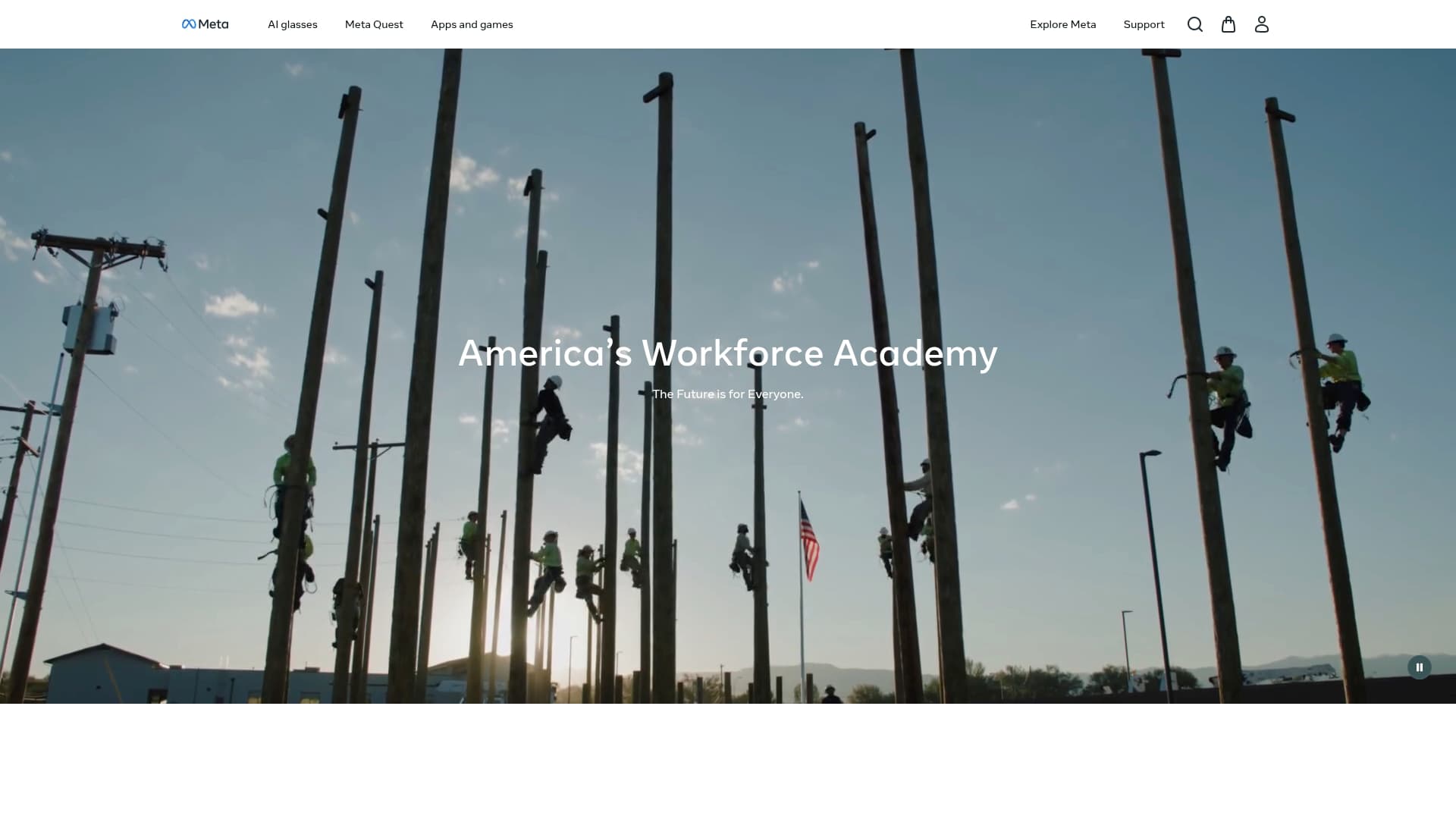 America's Workforce Academy, built by Meta sponsor landing page advertised on Pivot