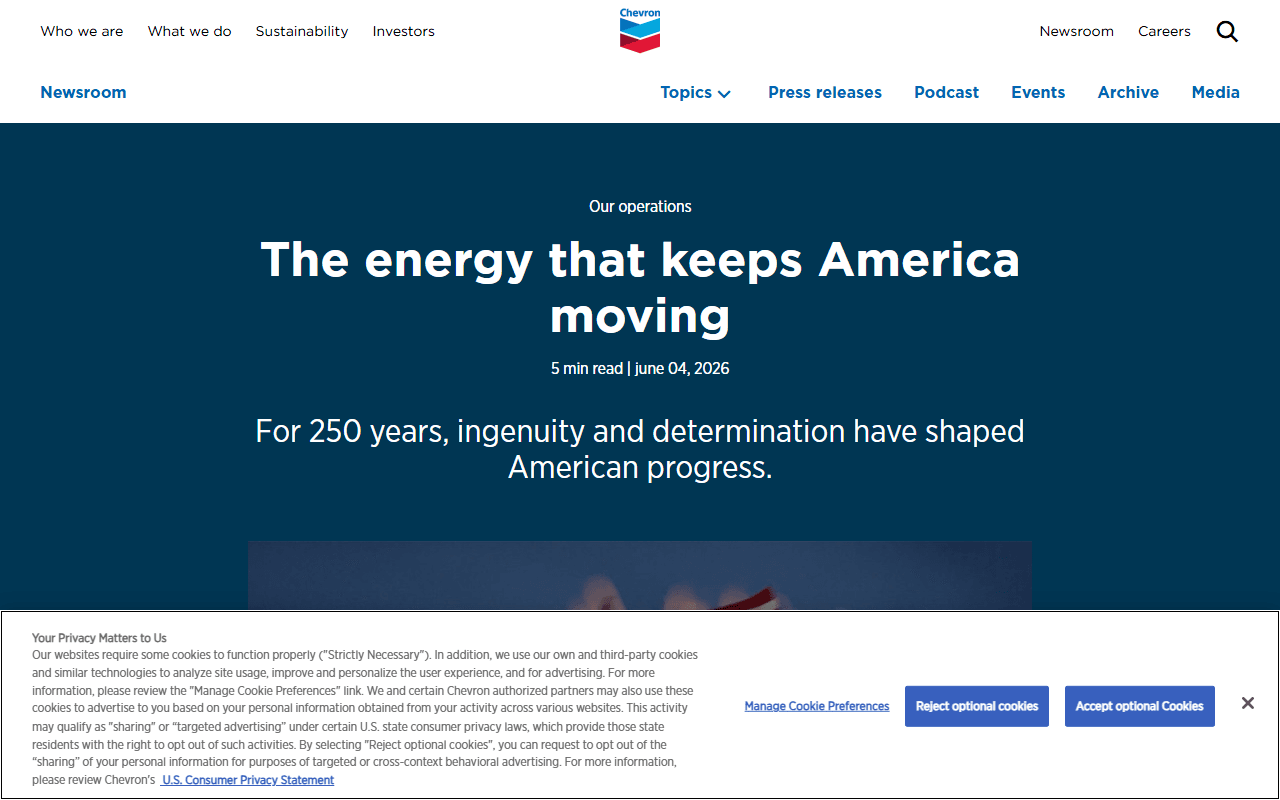 Chevron sponsor landing page advertised on Fox News Hourly Update