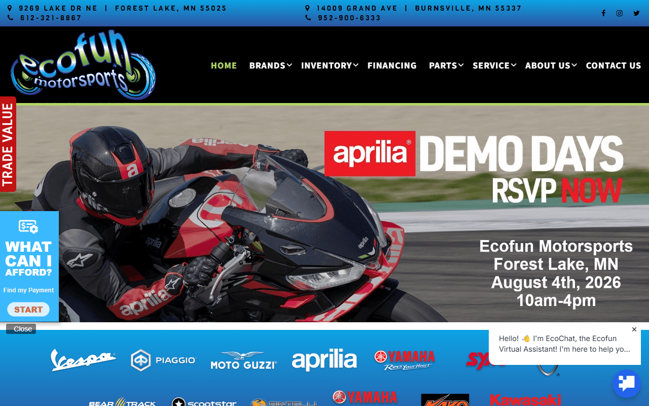 EcoFun Motorsports sponsor landing page advertised on Garage Logic