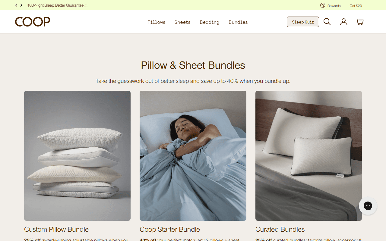 Coop Sleep Goods sponsor landing page advertised on The Bonfire with Big Jay Oakerson and Robert Kelly