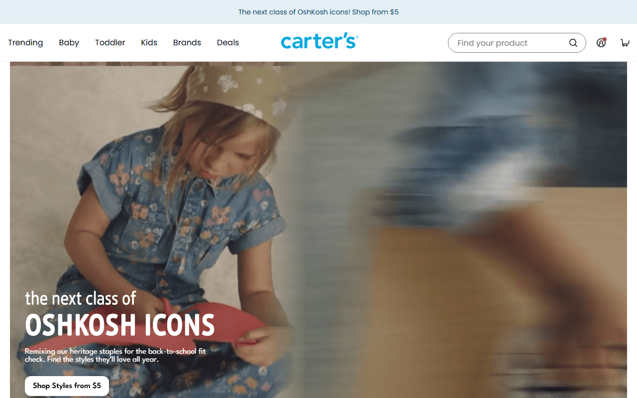 Carter's sponsor landing page advertised on The Rachel Hollis Podcast