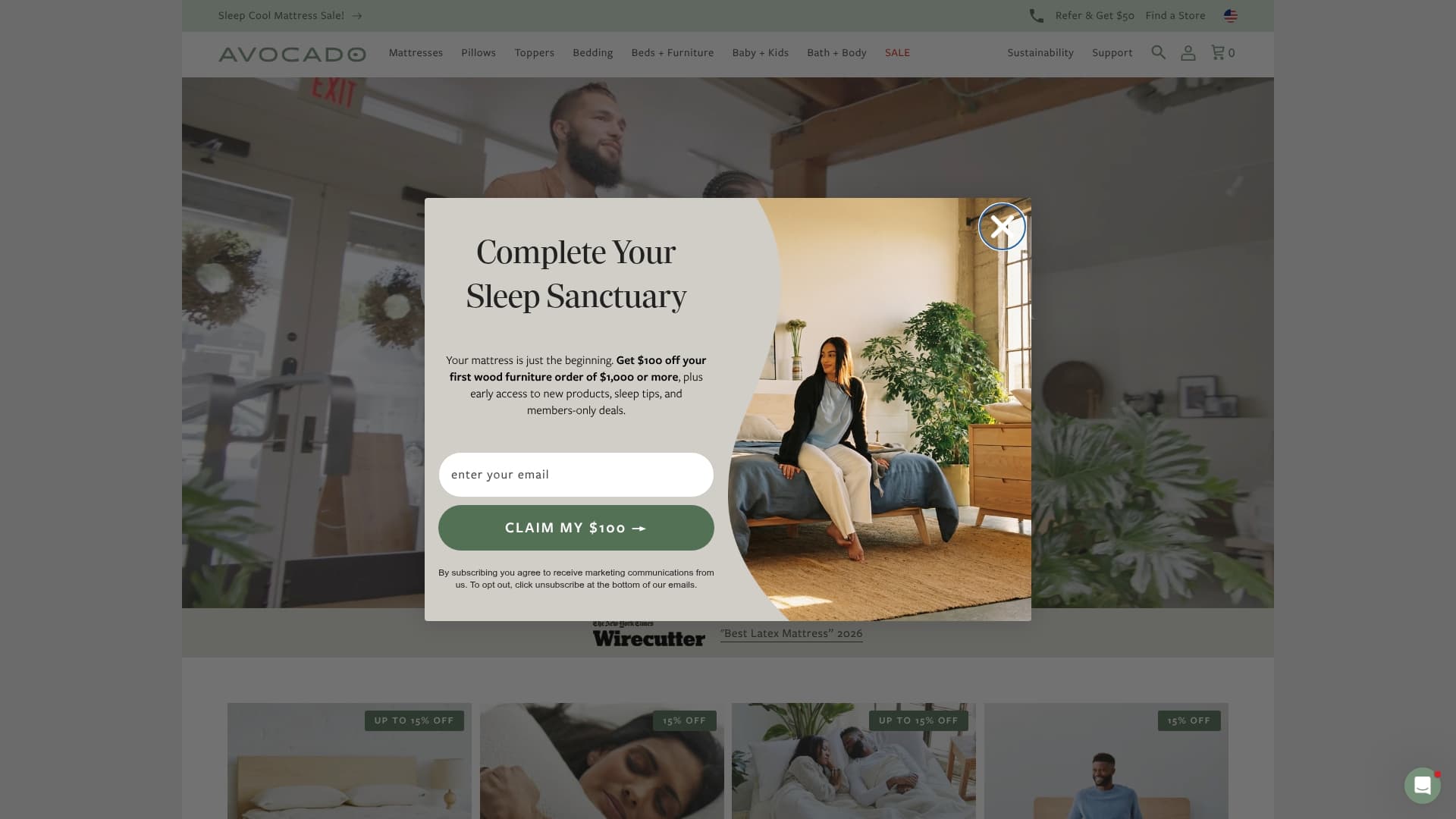 Avocado Green Mattress sponsor landing page advertised on The Holderness Family Podcast