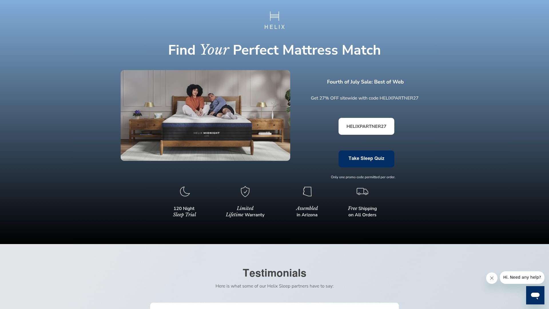 Helix Sleep sponsor landing page advertised on The Ben Shapiro Show