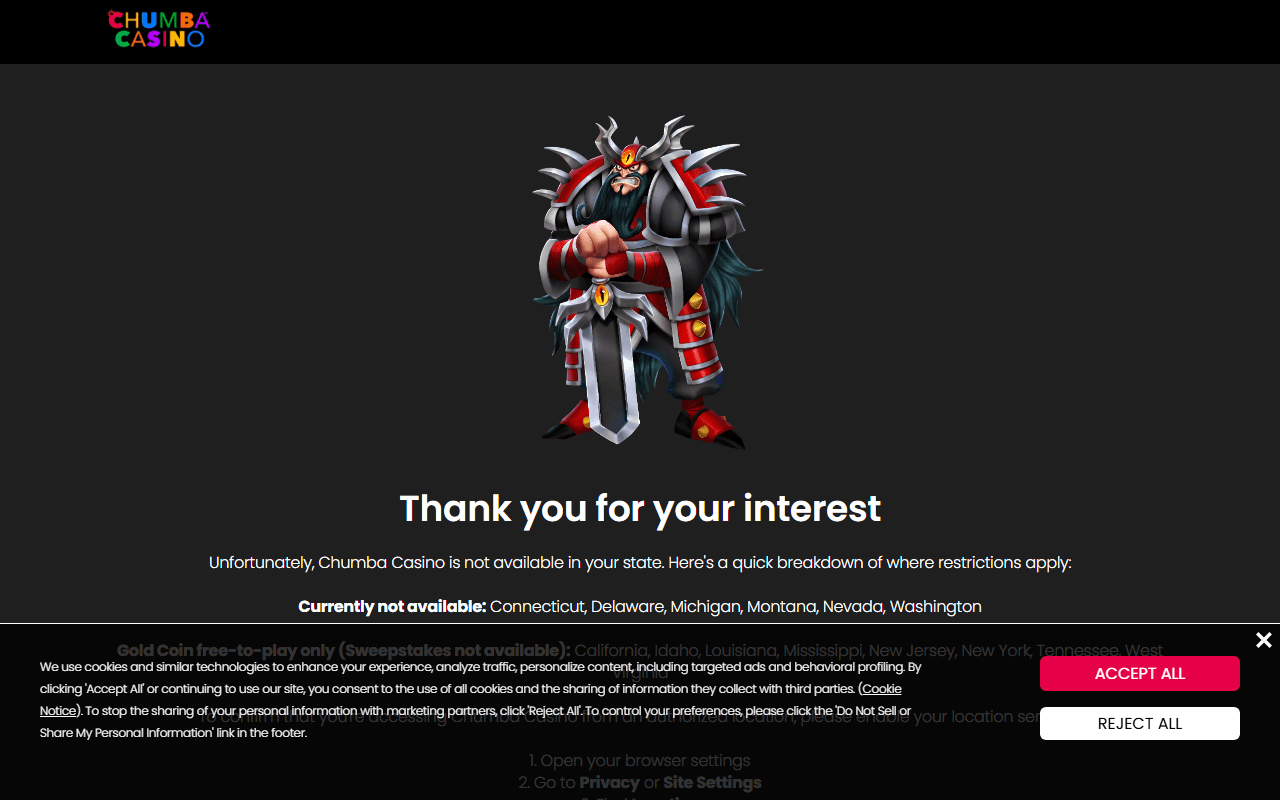 Chumba Casino sponsor landing page advertised on Fantasy Baseball Today