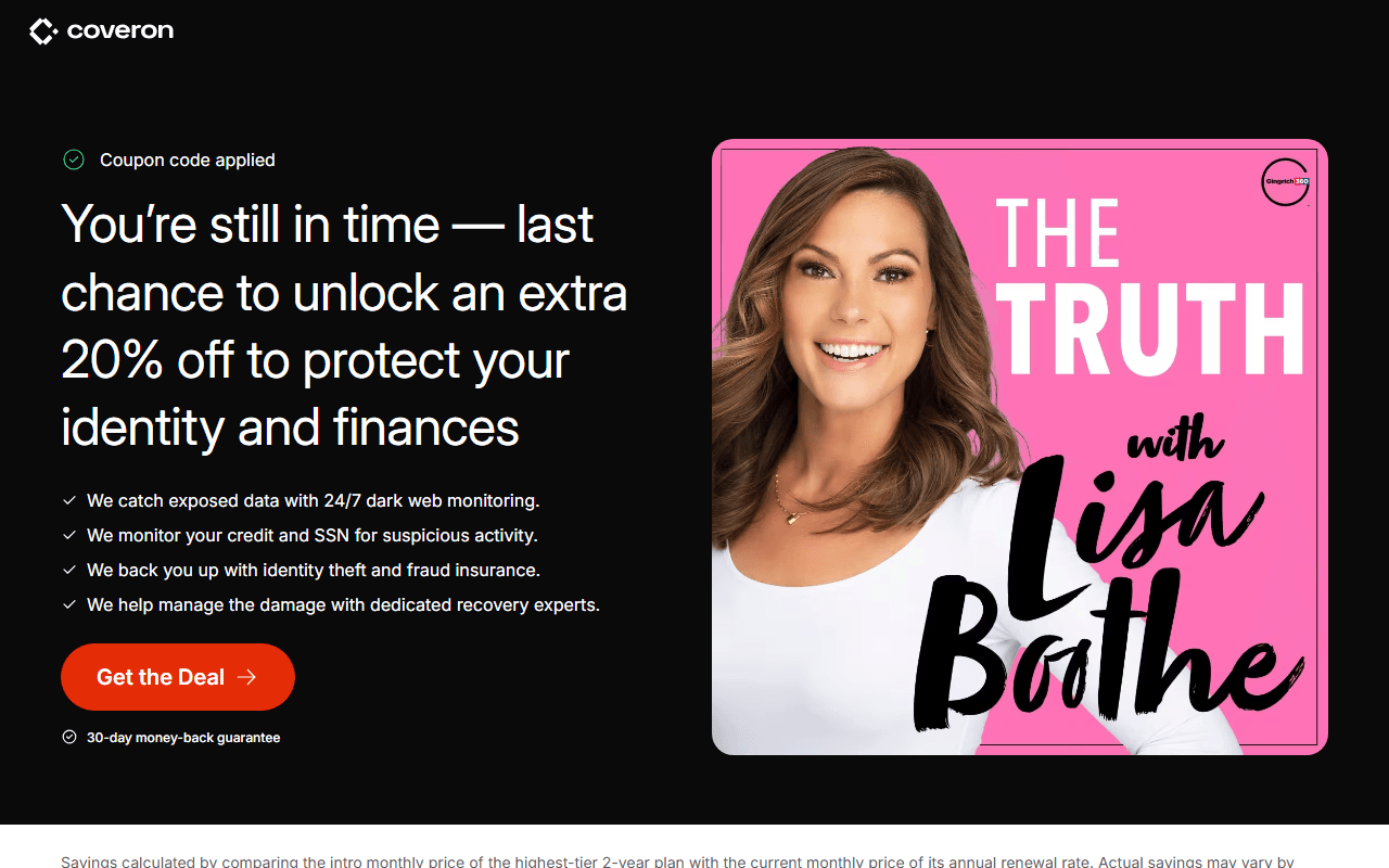 CoverOn sponsor landing page advertised on The Clay Travis and Buck Sexton Show