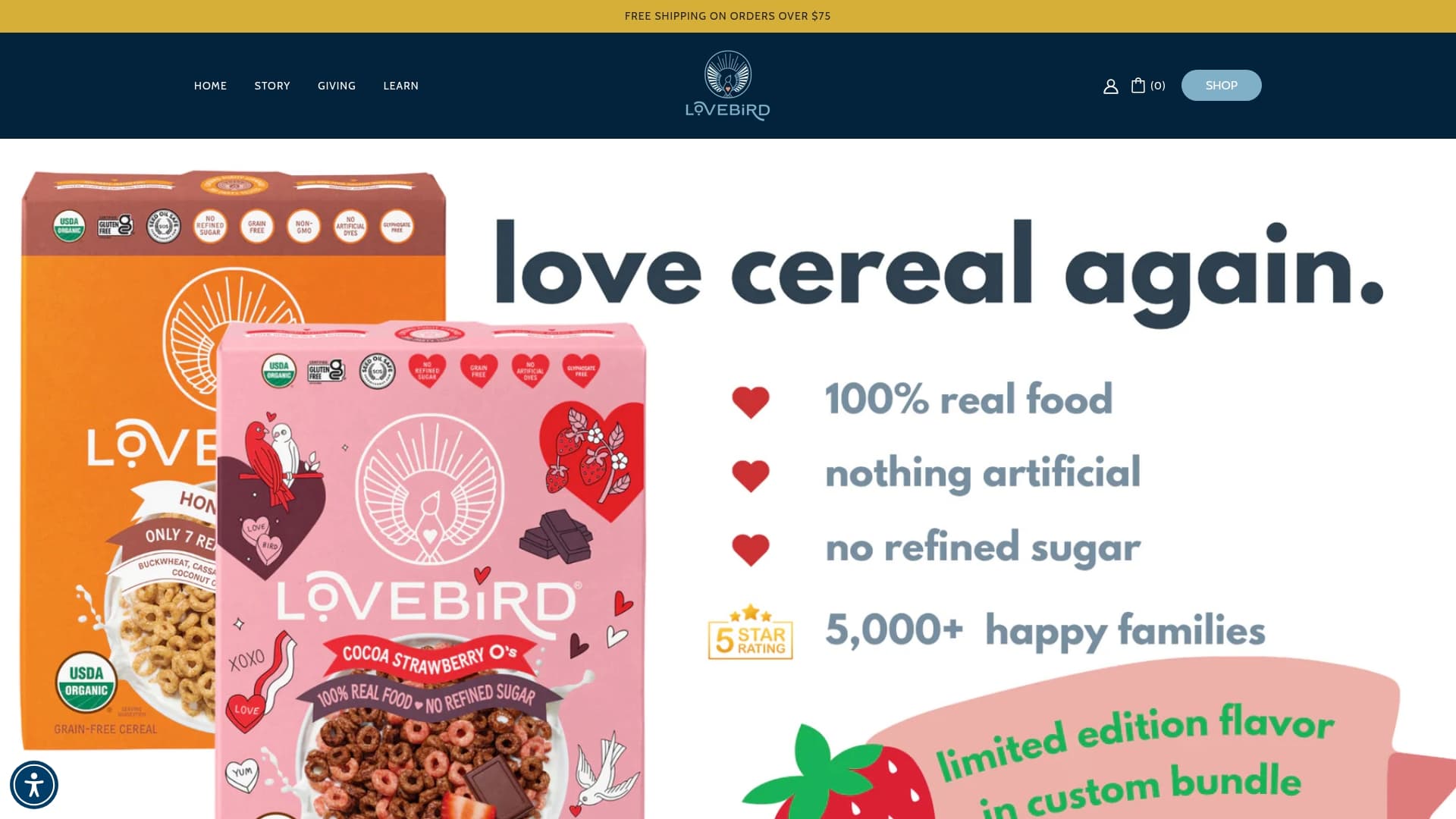 Lovebird sponsor landing page advertised on The Spillover with Alex Clark