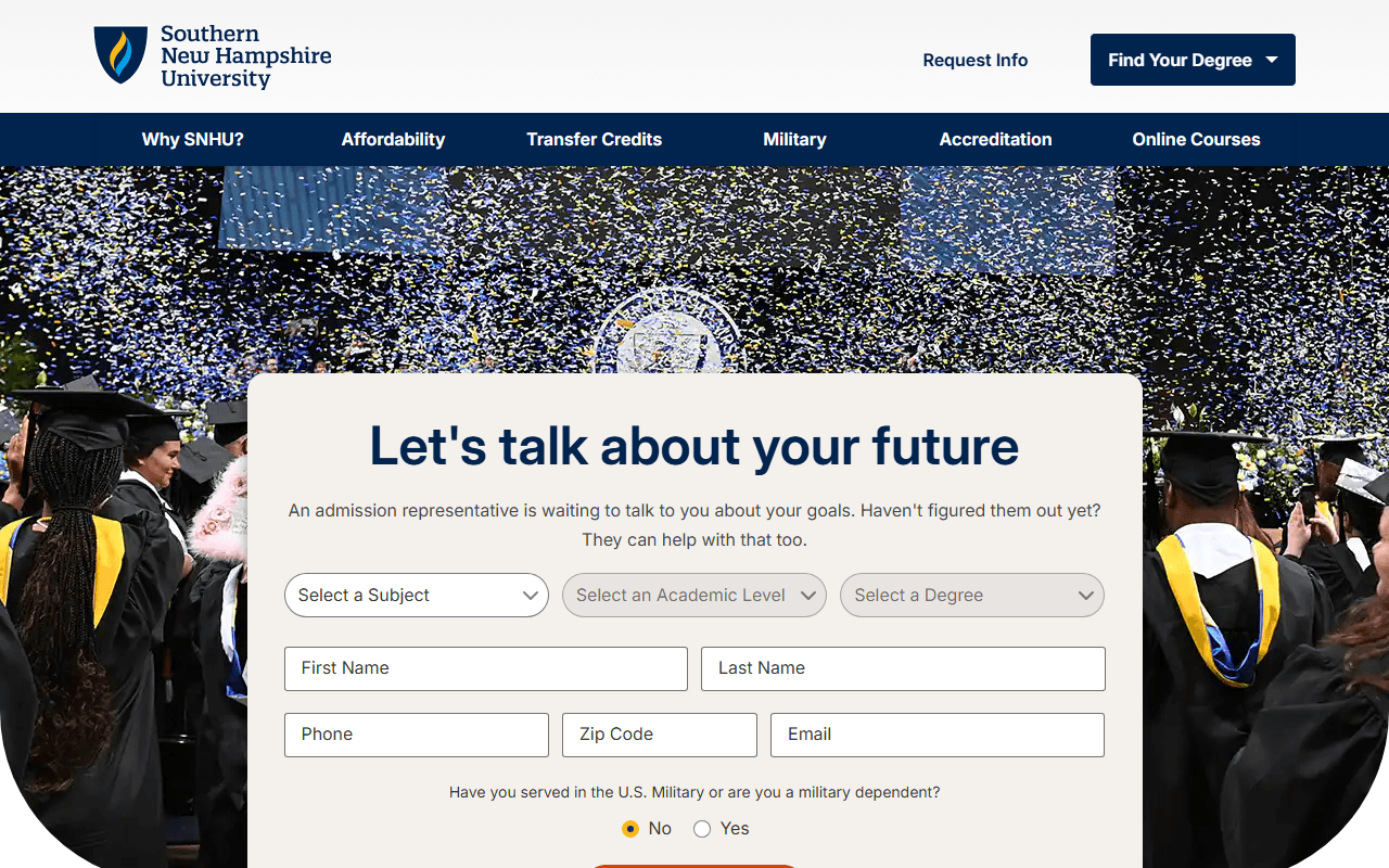 Southern New Hampshire University sponsor landing page advertised on Scared To Death