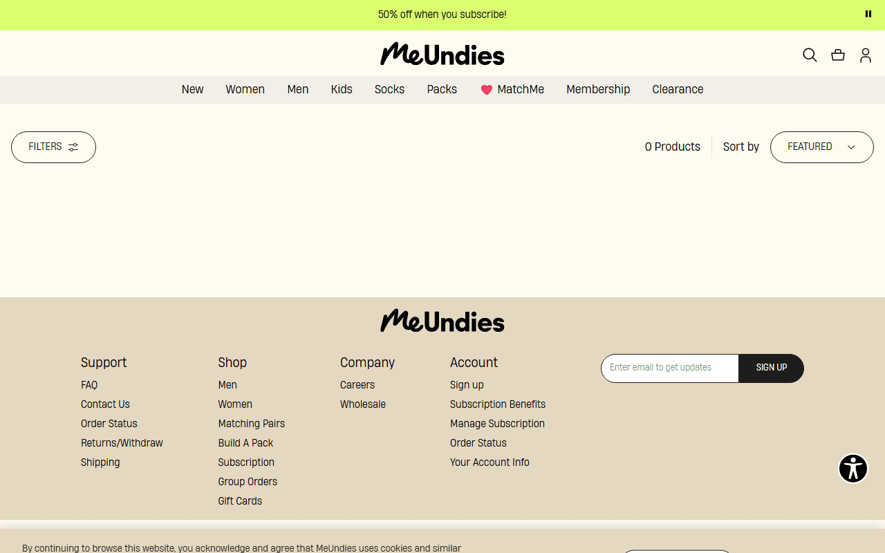 MeUndies sponsor landing page advertised on Monday Morning Podcast