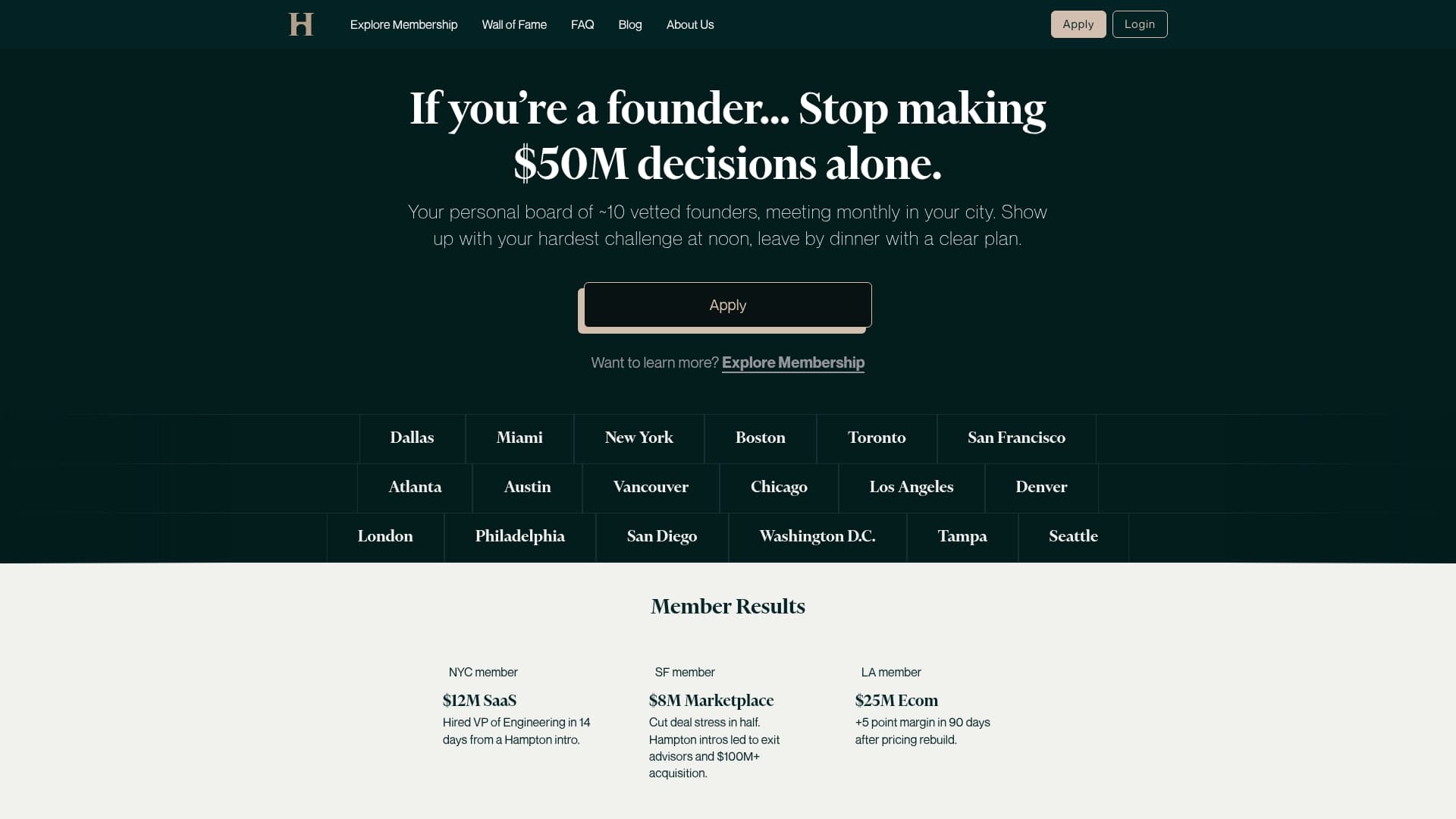 Hampton sponsor landing page advertised on My First Million