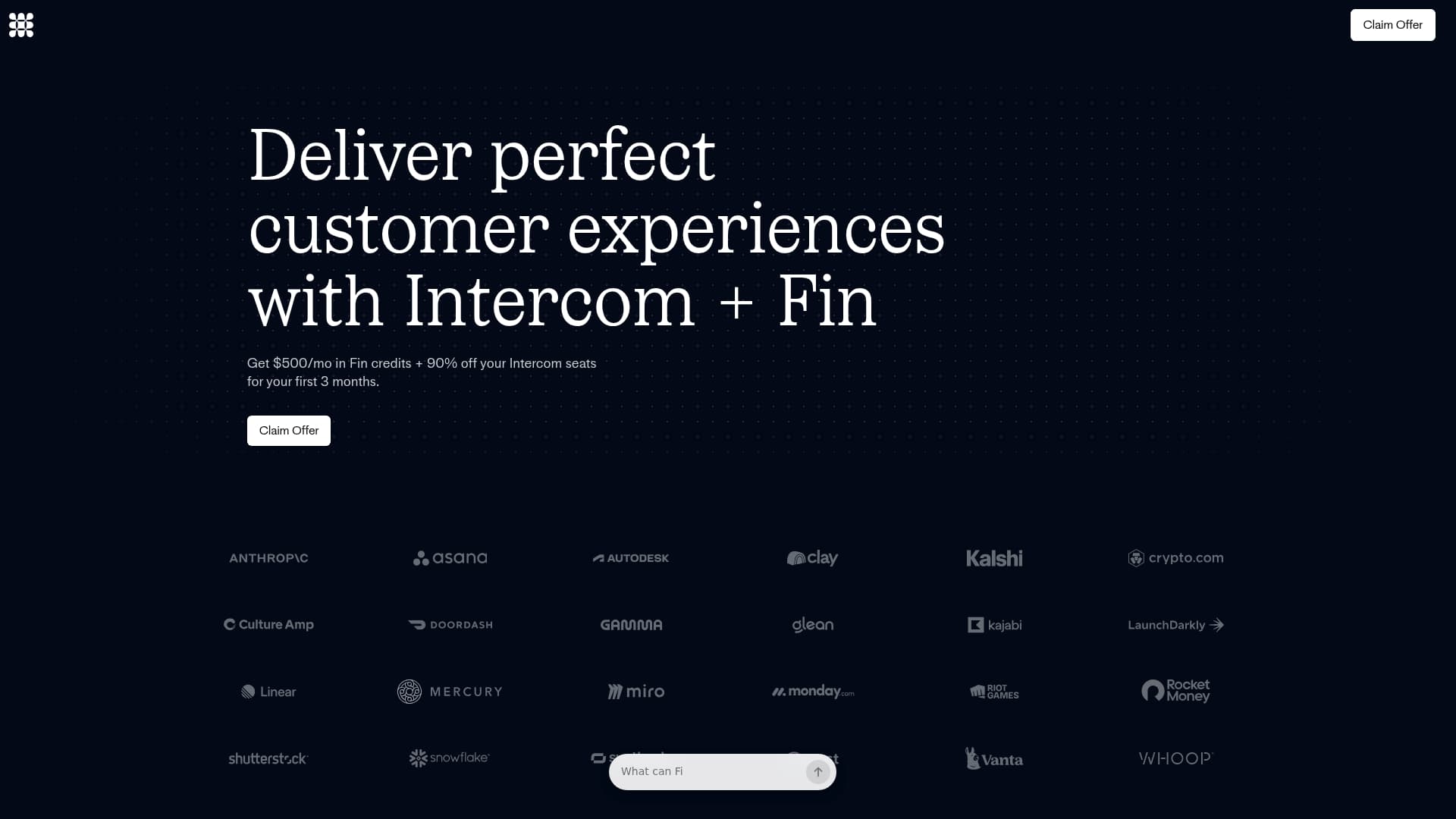 Fin sponsor landing page advertised on Lex Fridman Podcast