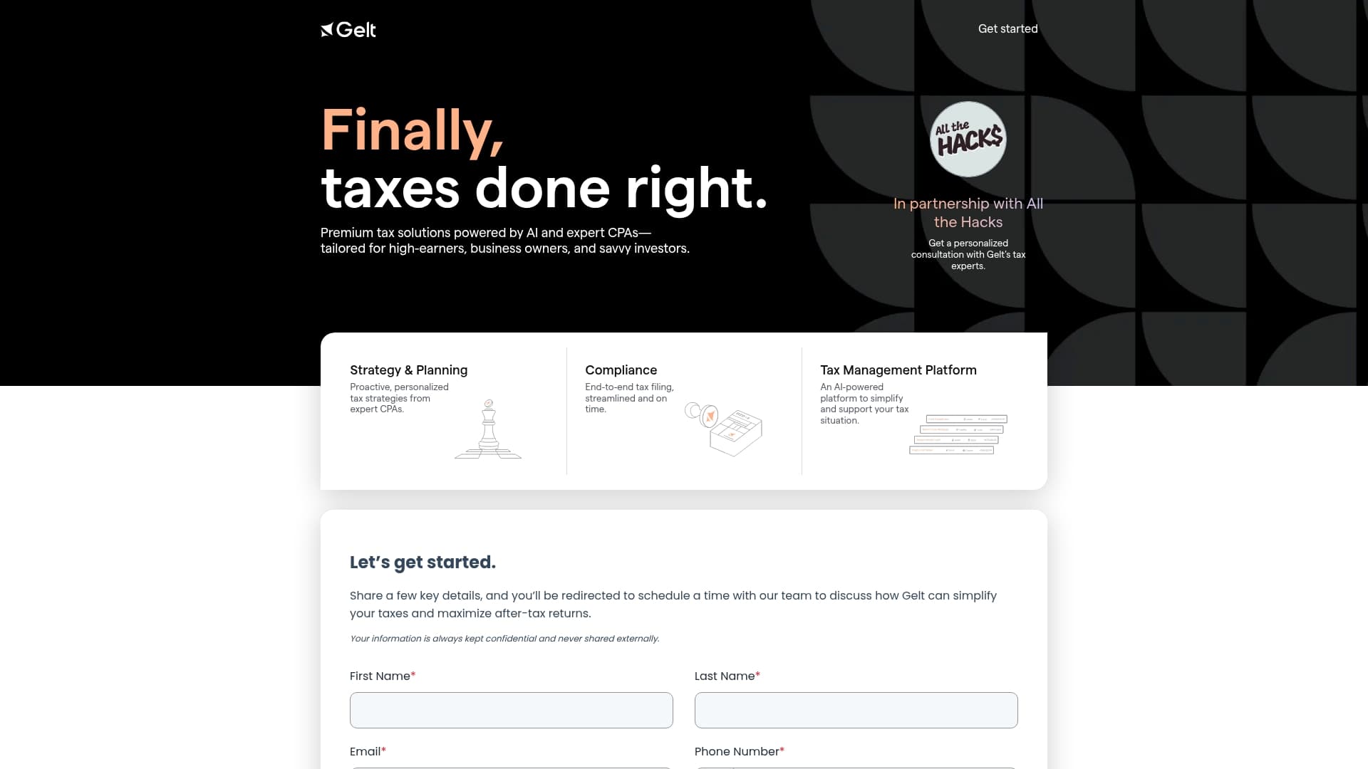 Gelt sponsor landing page advertised on All the Hacks with Chris Hutchins