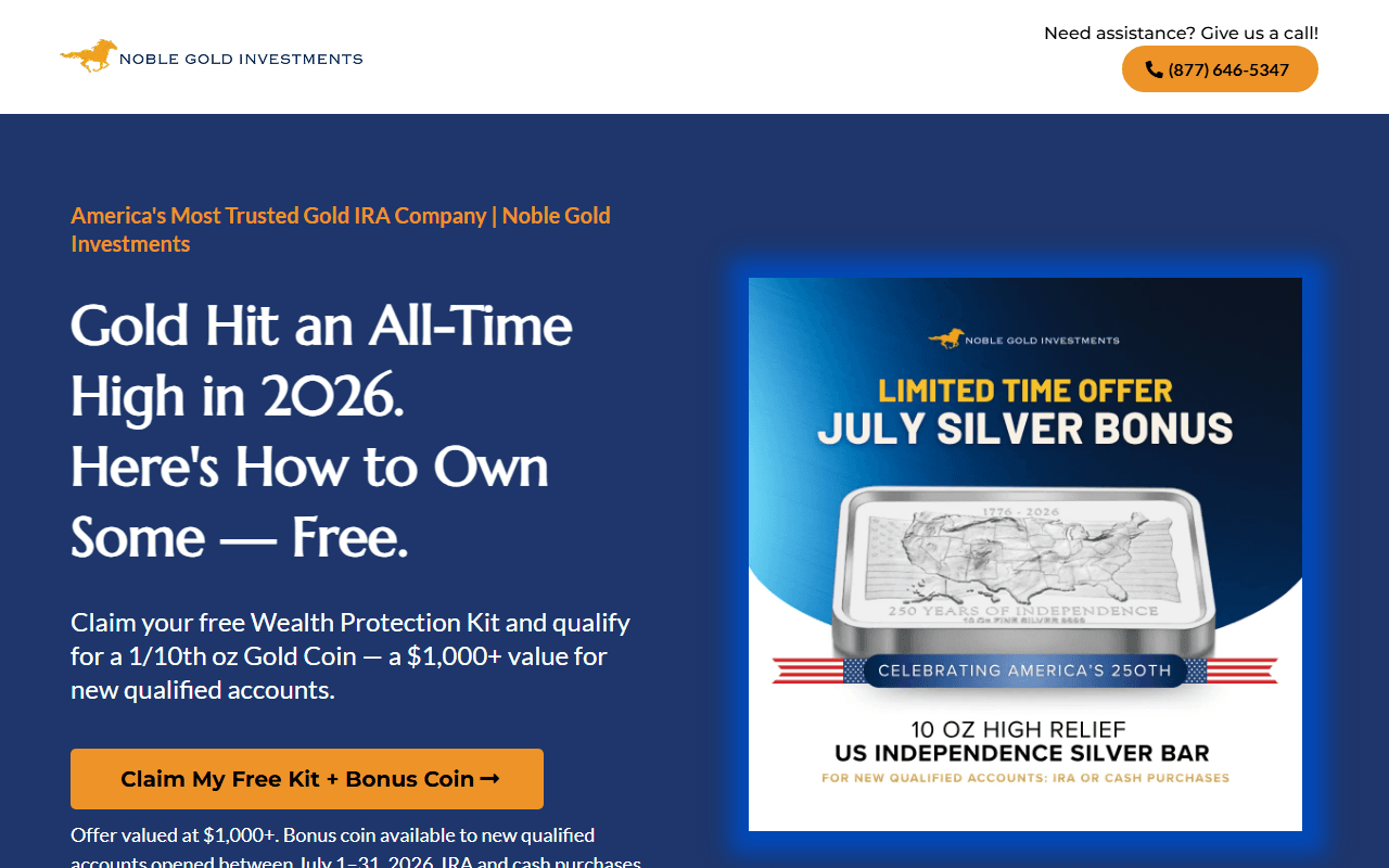 Noble Gold Investments sponsor landing page advertised on The Charlie Kirk Show