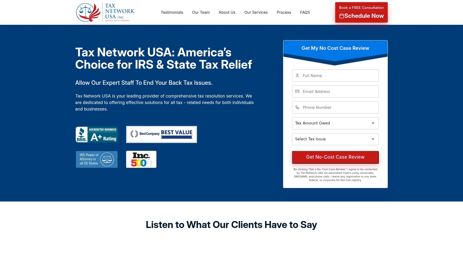 Tax Network USA sponsor landing page advertised on The Rubin Report