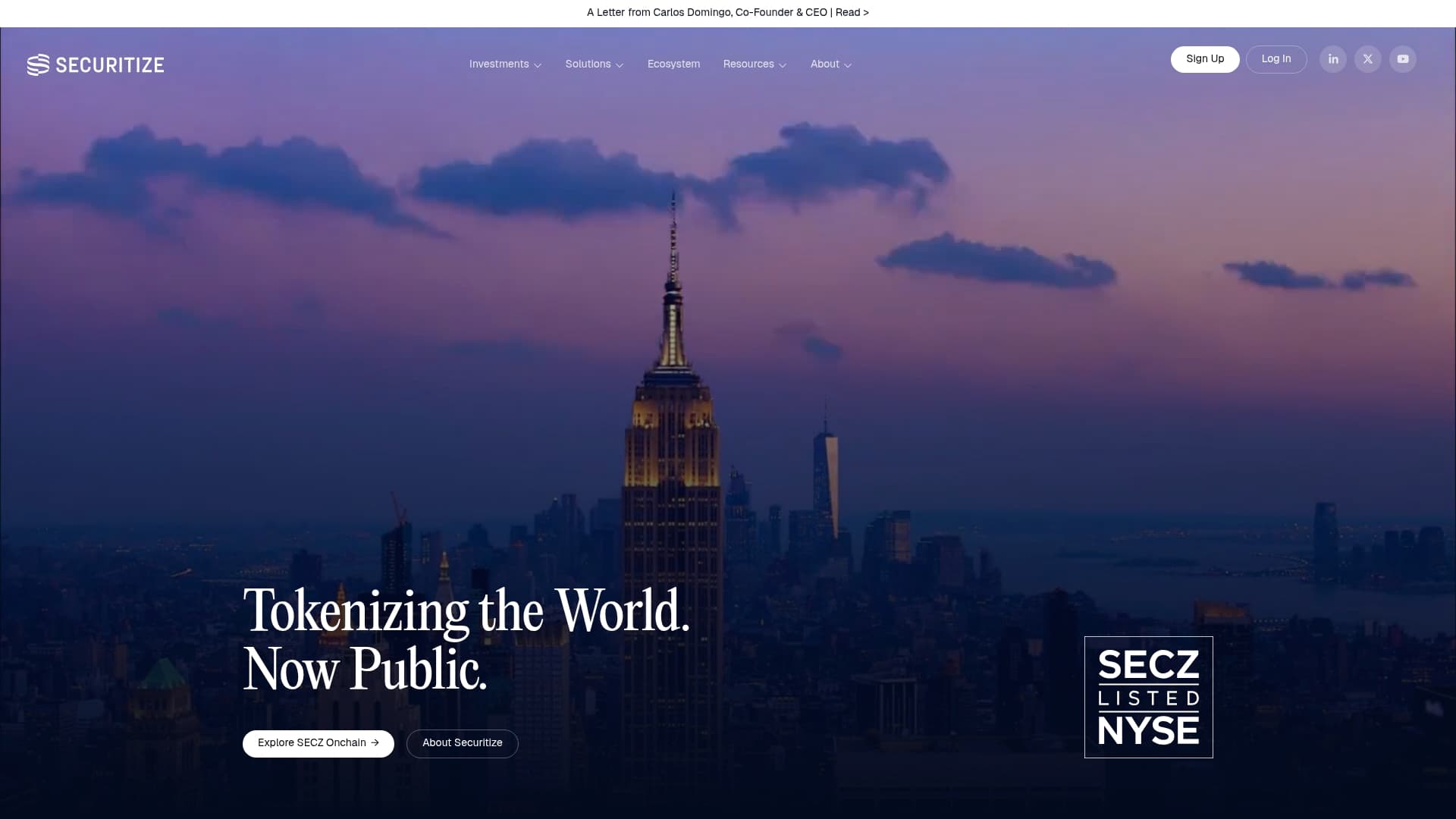 Securitize sponsor landing page advertised on The Wolf Of All Streets