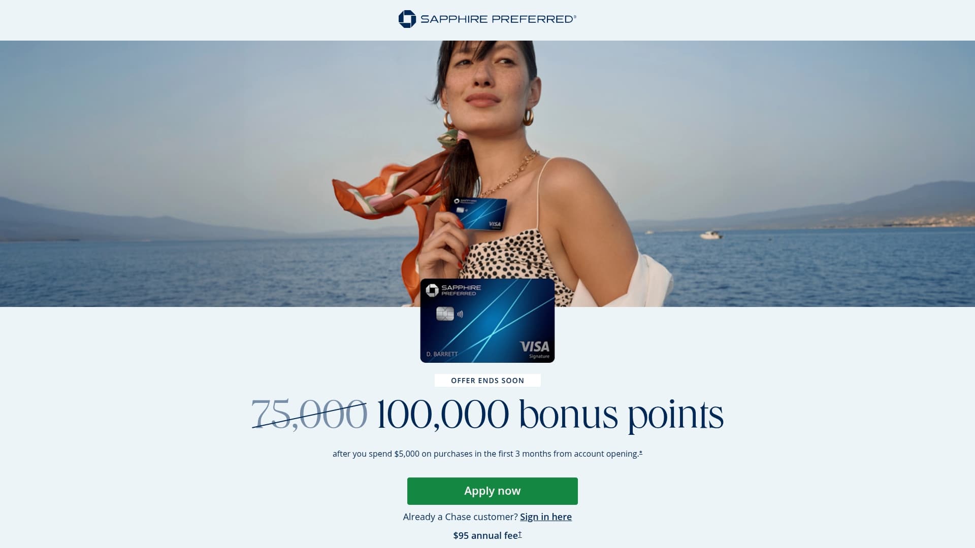 Chase Sapphire Preferred sponsor landing page advertised on Son of a Boy Dad