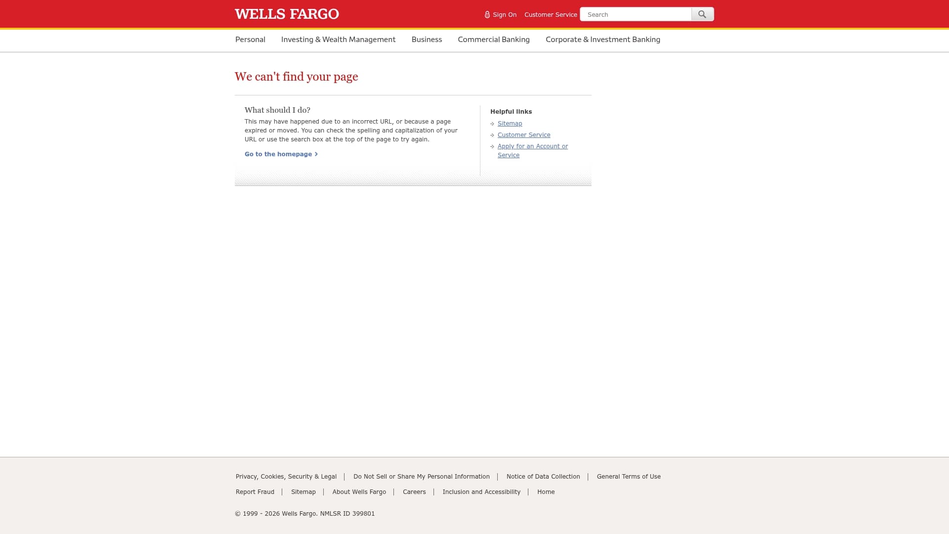 Wells Fargo sponsor landing page advertised on The Athletic FC Podcast
