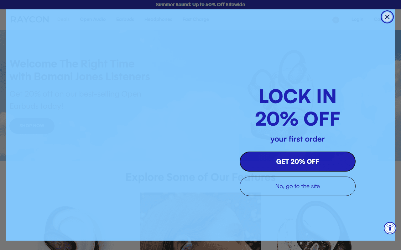 Raycon sponsor landing page advertised on The Right Time with Bomani Jones