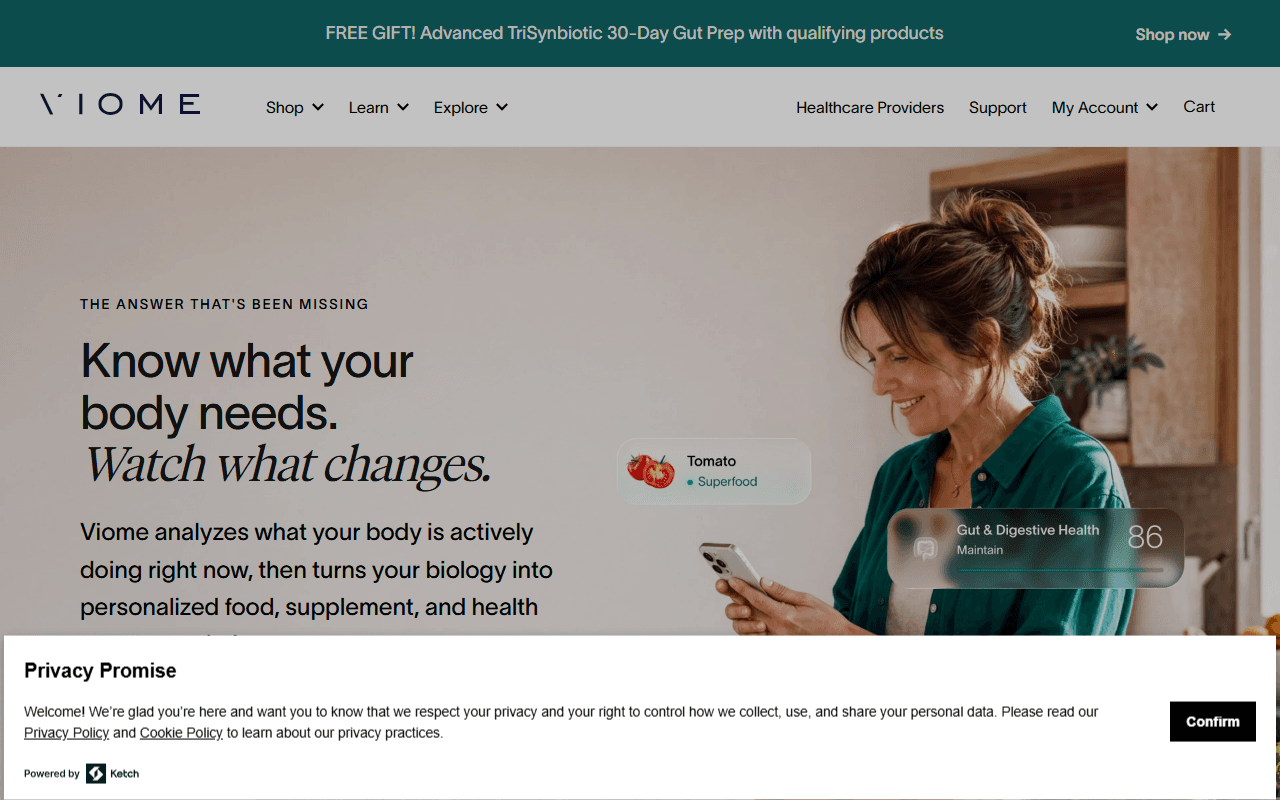 Viome sponsor landing page advertised on The Human Upgrade with Dave Asprey