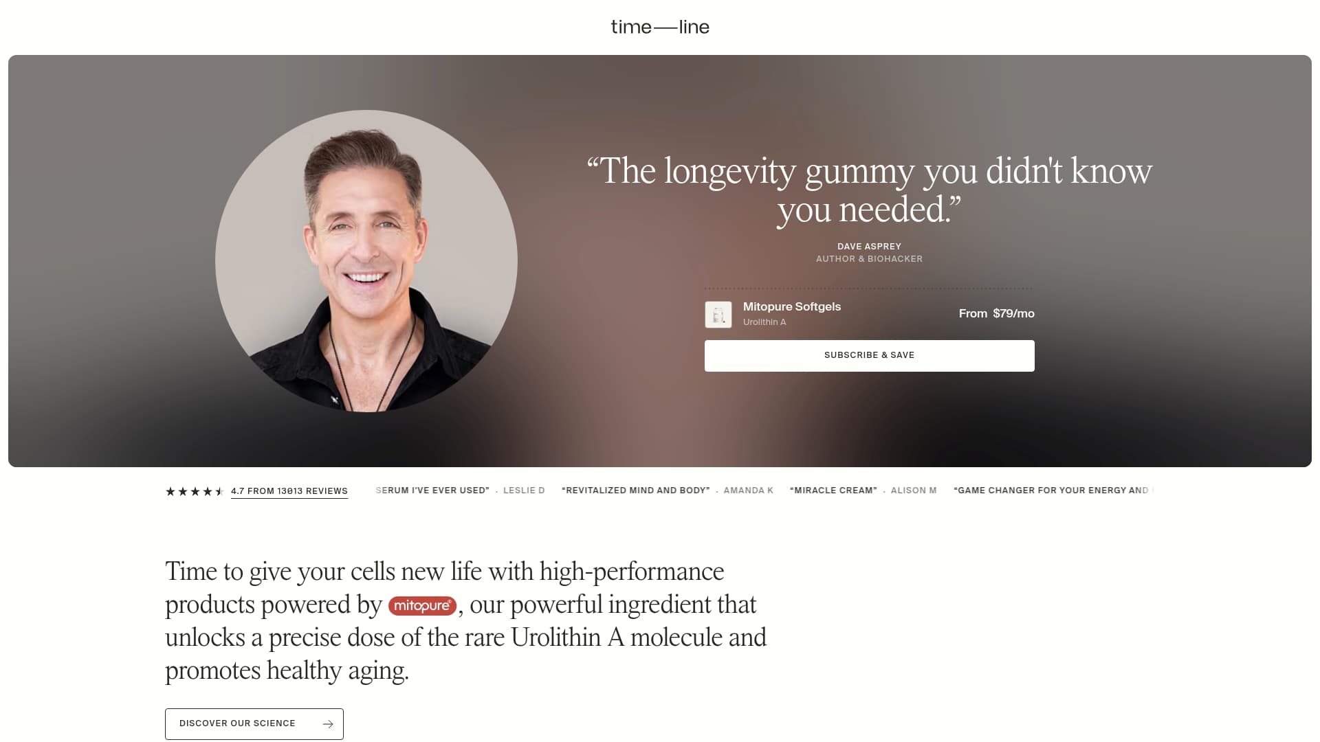 Timeline Nutrition sponsor landing page advertised on The Human Upgrade with Dave Asprey