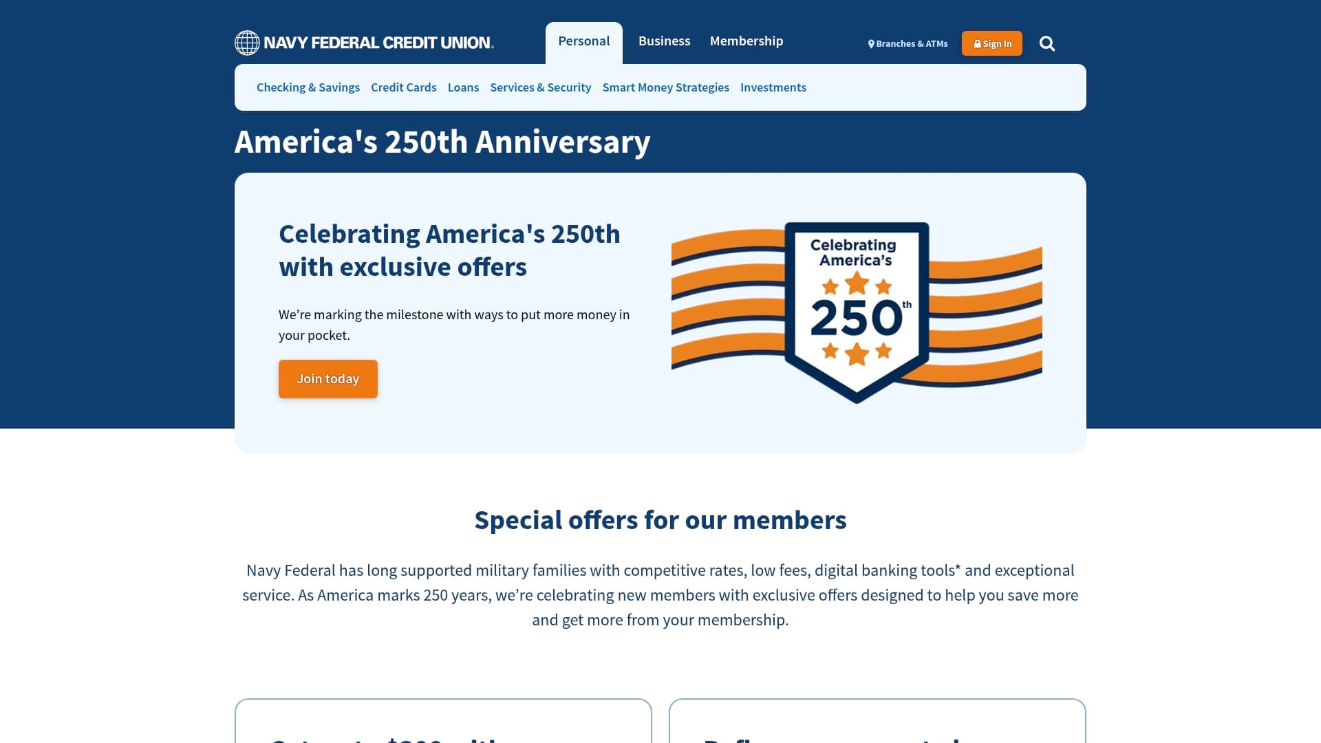 Navy Federal Credit Union sponsor landing page advertised on This Land