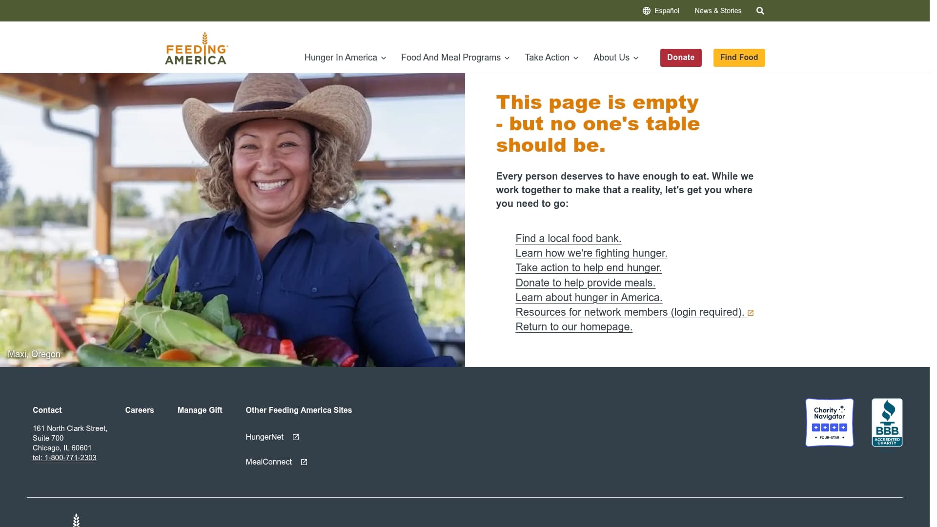Feeding America sponsor landing page advertised on The School of Greatness