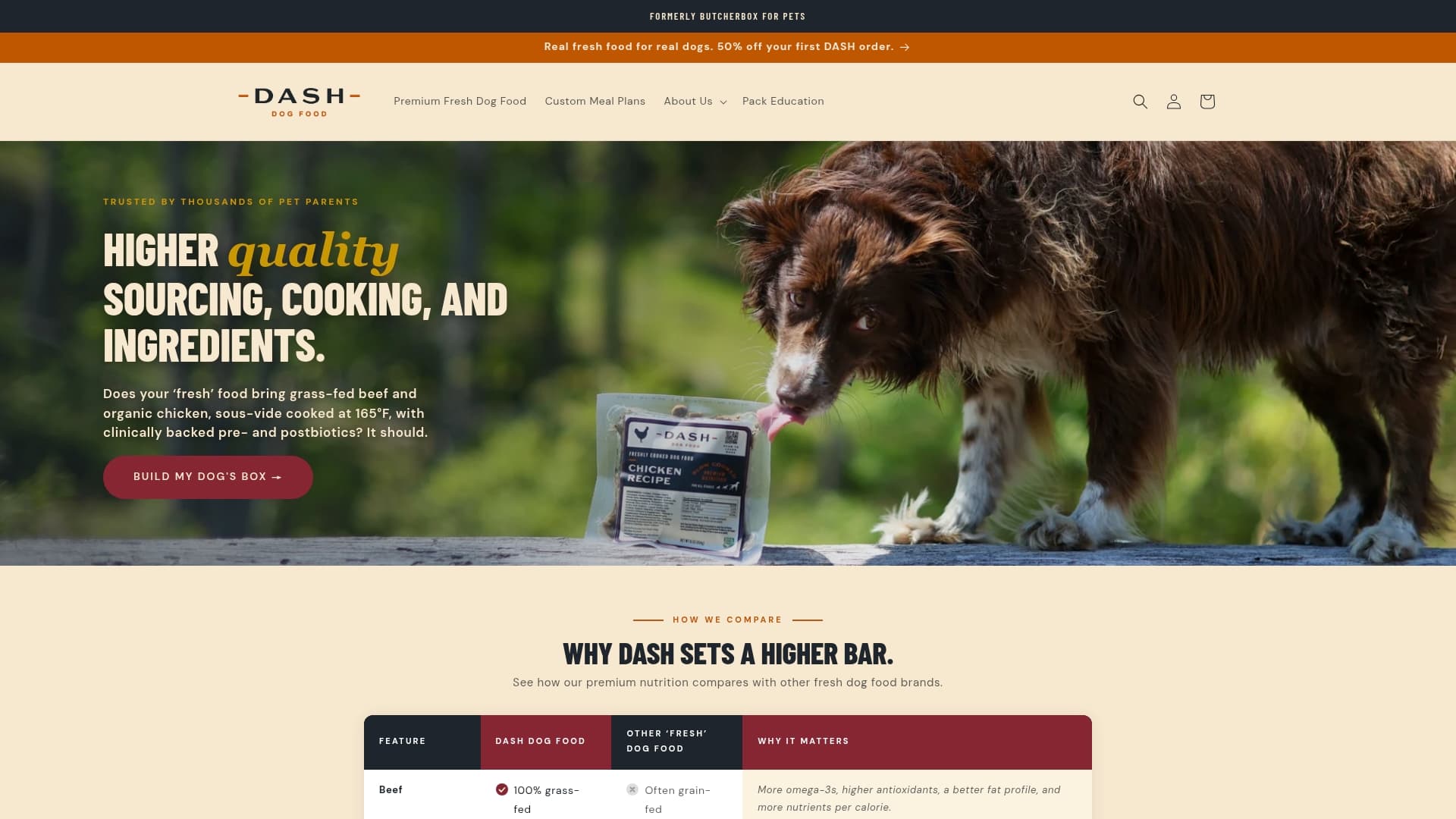 Dash Dog Food sponsor landing page advertised on FantasyPros - Fantasy Football Podcast