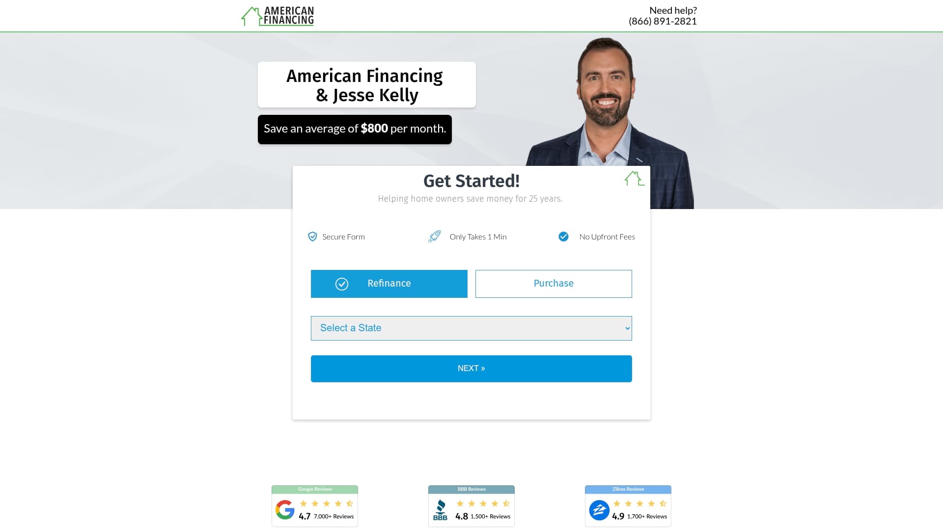 American Financing sponsor landing page advertised on The Jesse Kelly Show