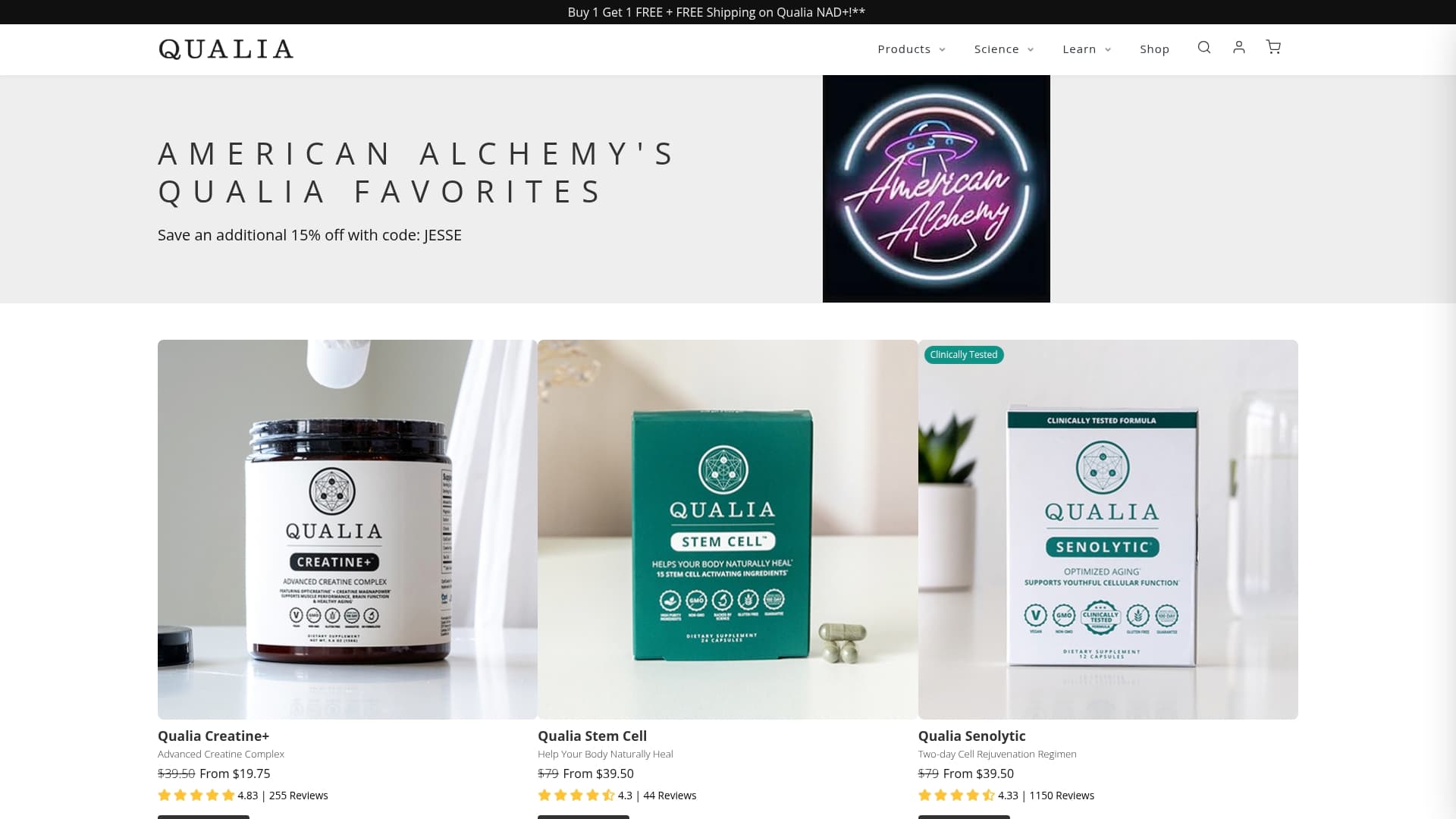 Qualia sponsor landing page advertised on Jesse Michels