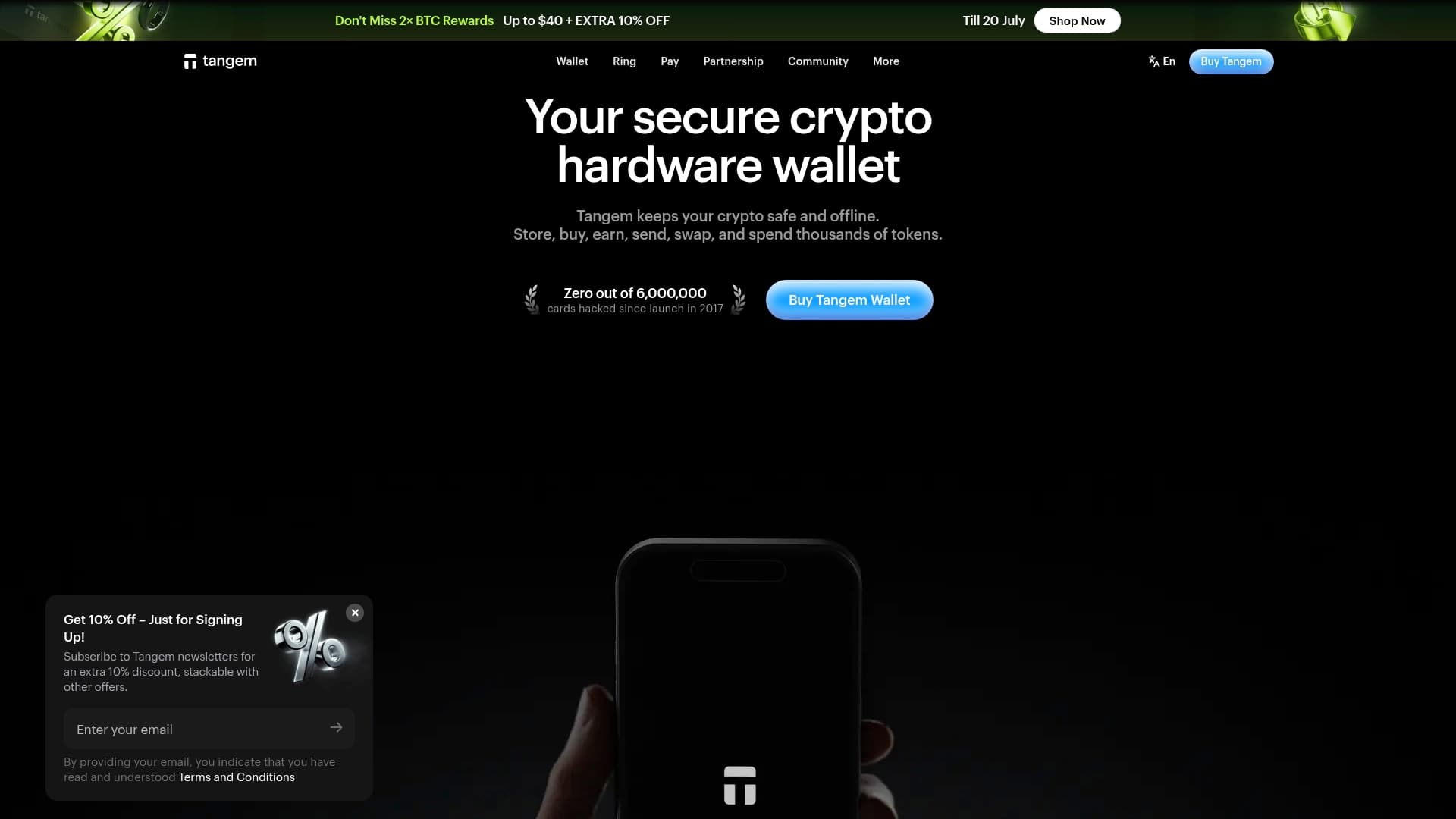 Tangem sponsor landing page advertised on The Paul Barron Crypto Show