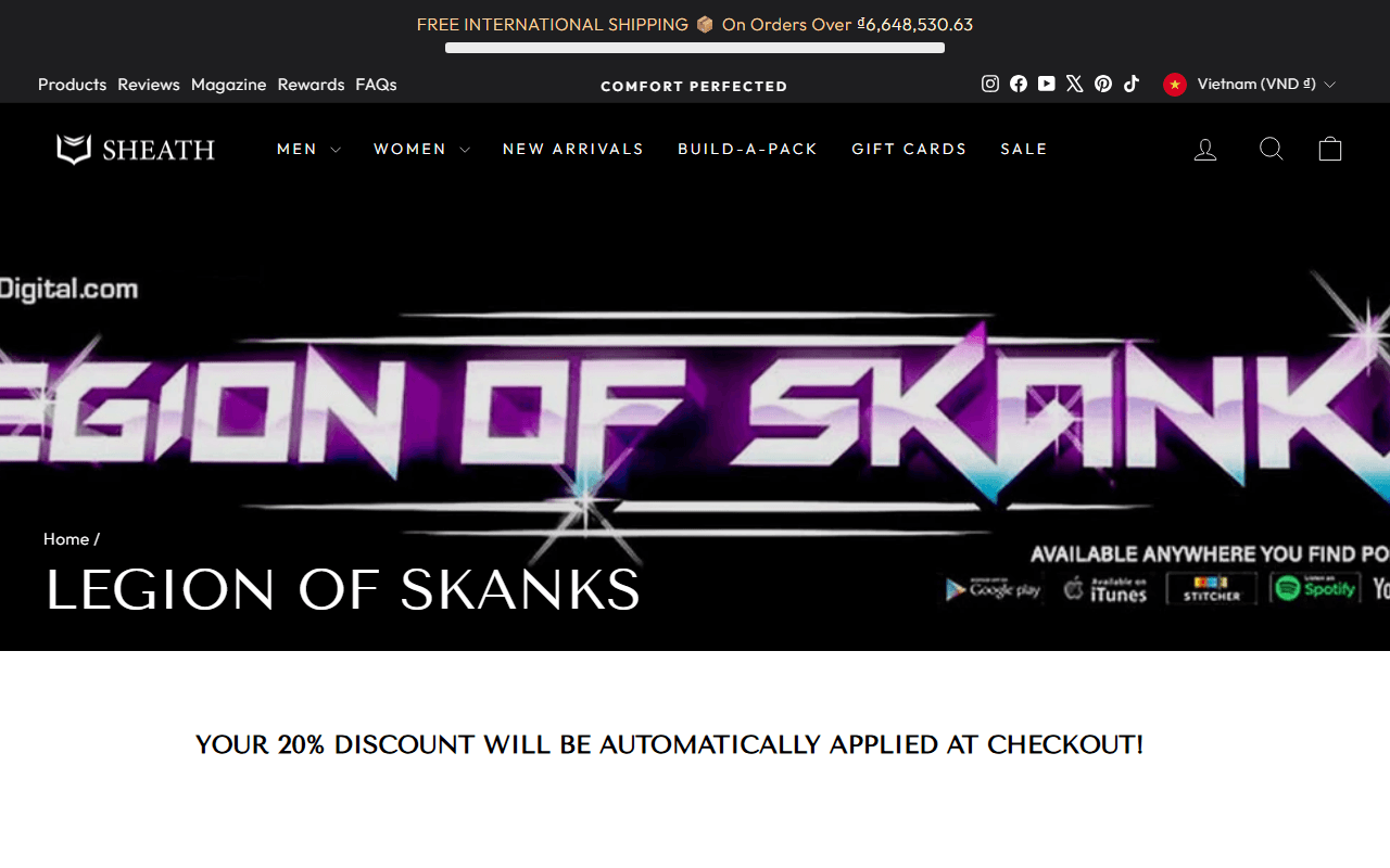 Sheath Underwear sponsor landing page advertised on Legion of Skanks Podcast
