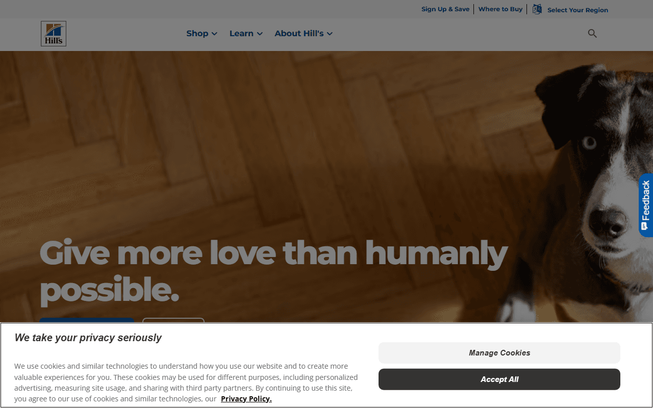 Hills Pet Nutrition sponsor landing page advertised on Rotten Mango