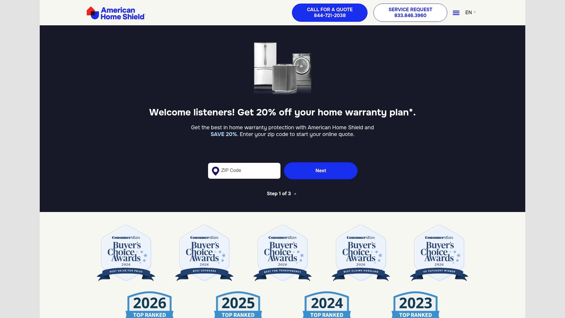 American Home Shield sponsor landing page advertised on Rotten Mango