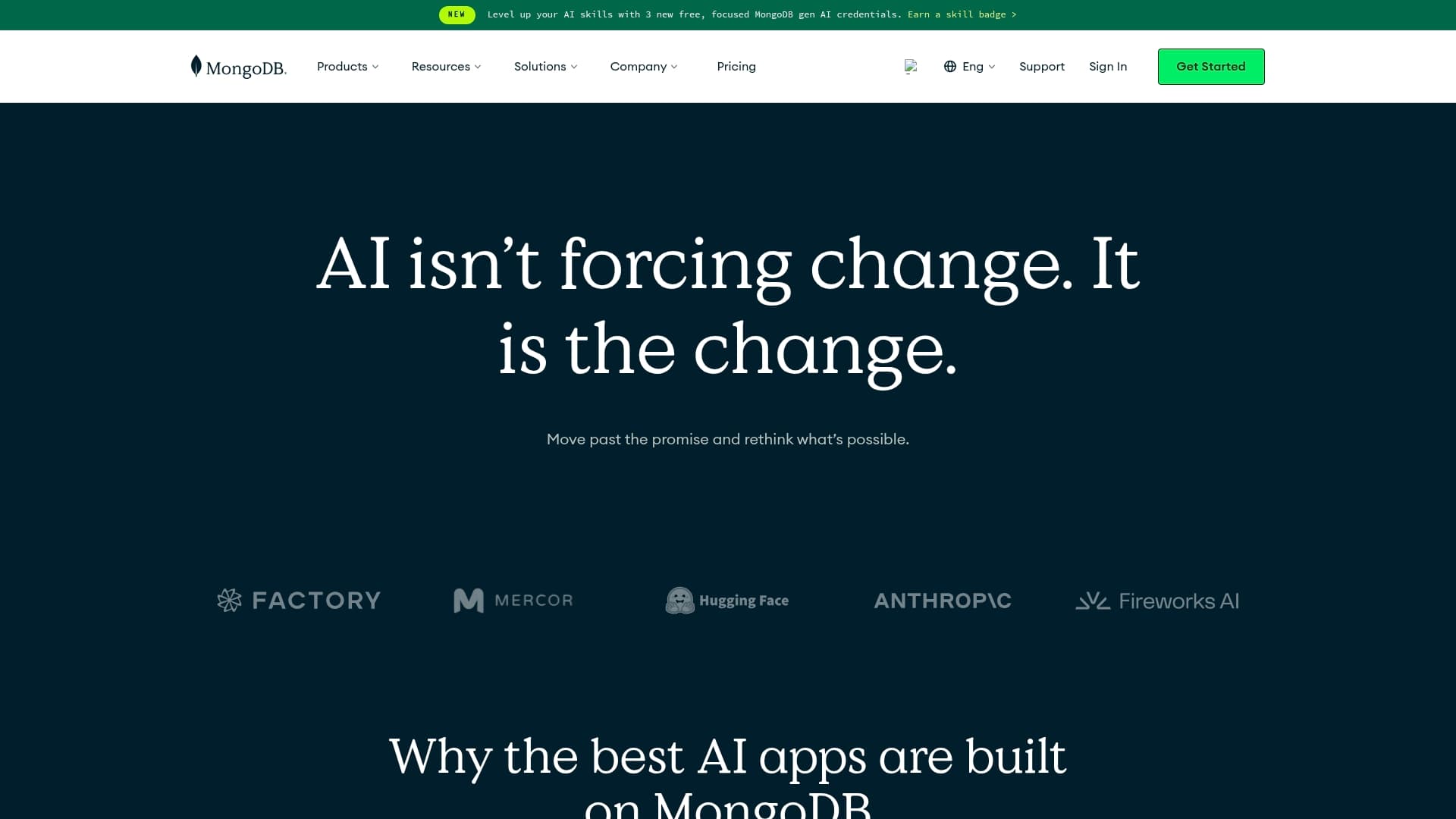 MongoDB sponsor landing page advertised on The Prof G Pod with Scott Galloway