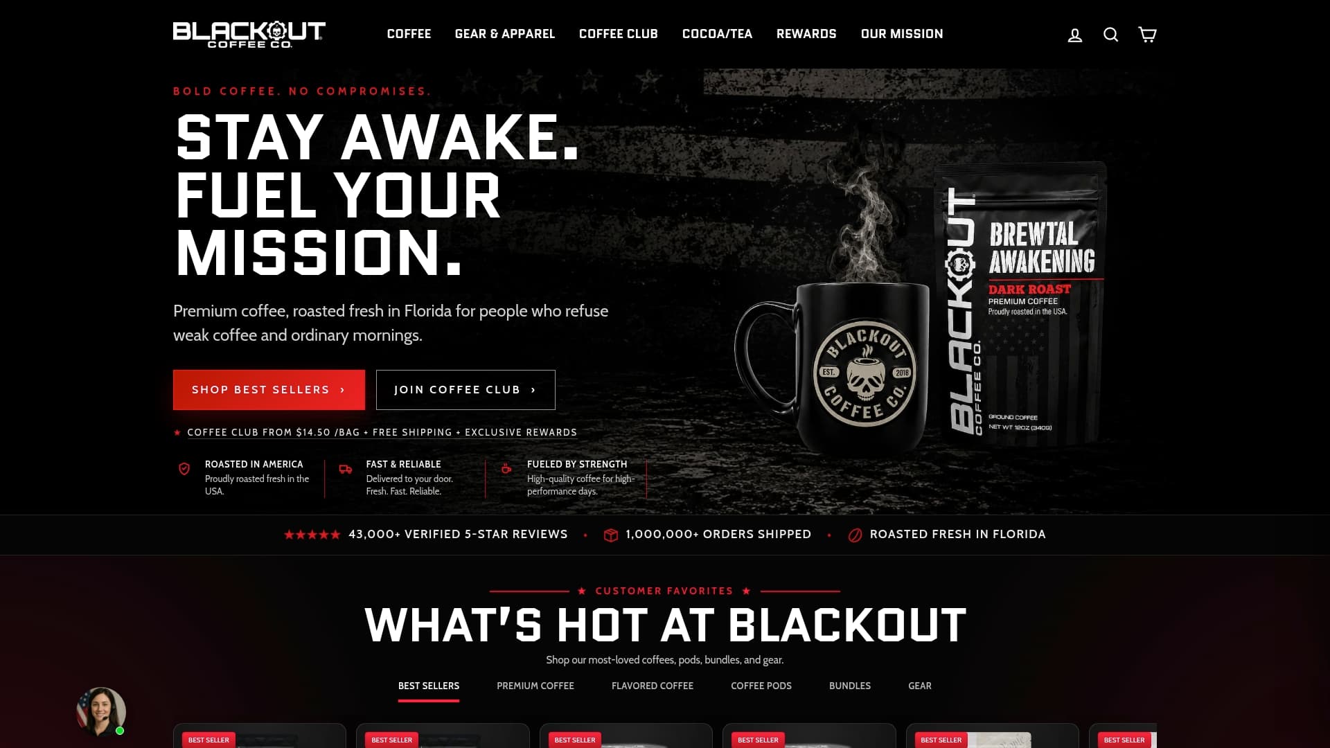 Blackout Coffee sponsor landing page advertised on Bongino Report Early Edition with Evita
